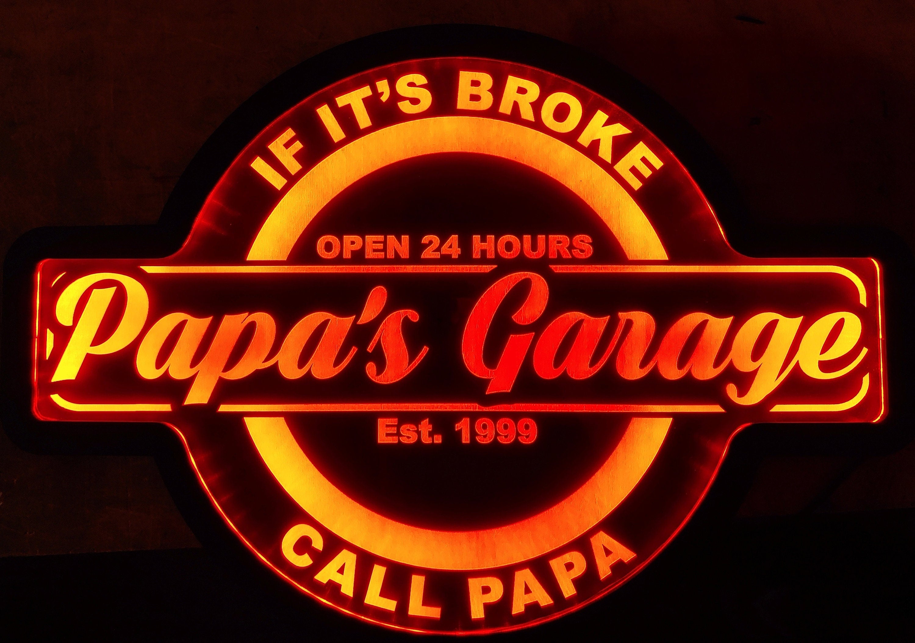 Papa's Garage Custom Acrylic Wall Led Sign Night Light Neon Like Color Changing 4 Sizes Free Shipping