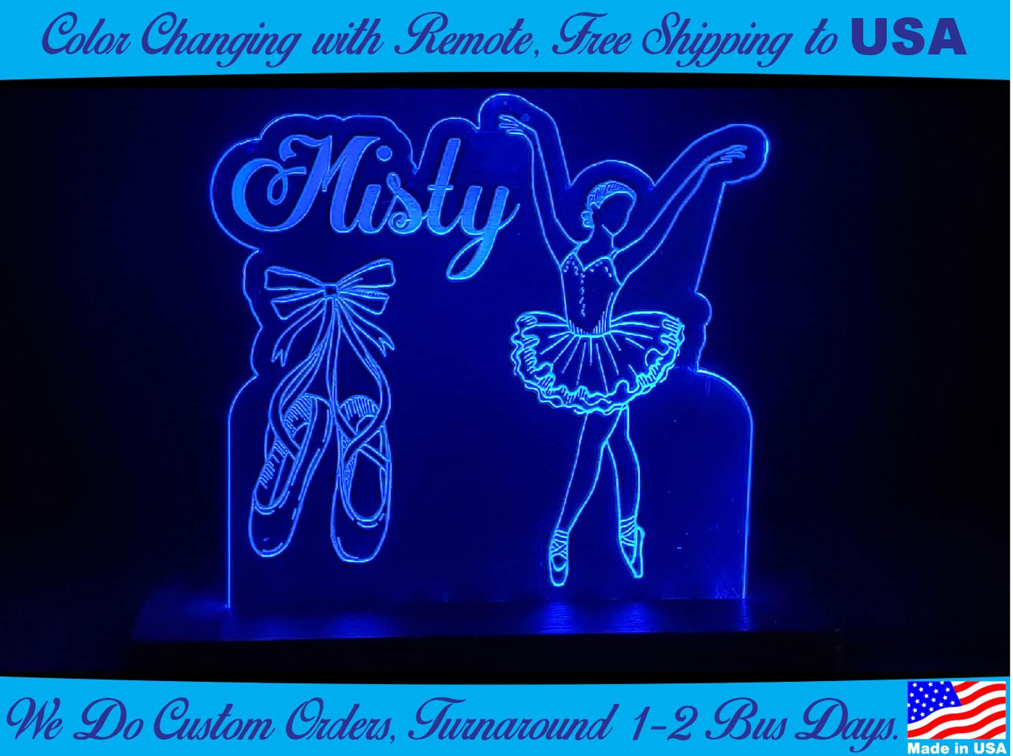 Customized Ballerina/Dancer light lamp/sign - Neon-like - Free shipping - Made in USA.