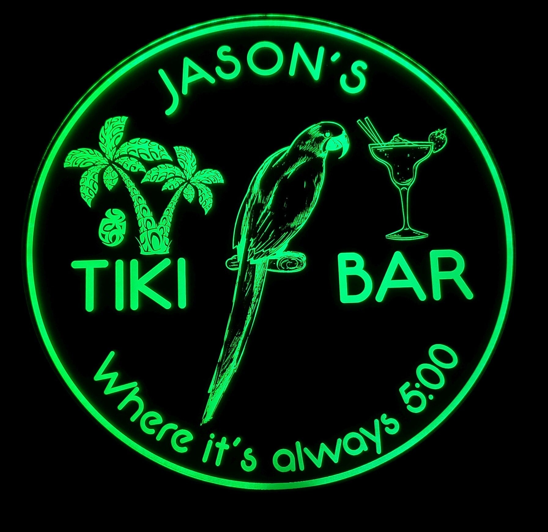 Custom Tiki Bar Sign LED Wall Sign Neon Like - Color Changing Remote Control - 4 Sizes - Made in USA - Free Shipping