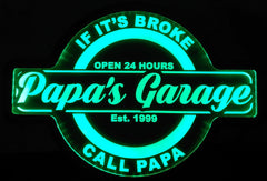 Papa's Garage Custom Acrylic Wall Led Sign Night Light Neon Like Color Changing 4 Sizes Free Shipping