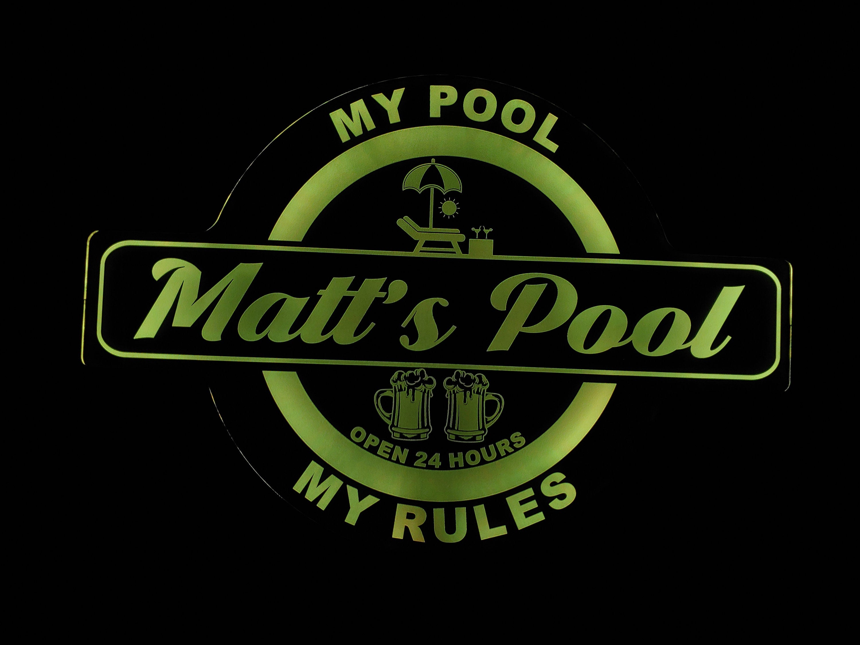 Custom Pool Sign, Barn, Garden, Shed, Gazebo or Shack Led Wall Sign Neon Like - Color Changing Remote Control - 4 Sizes Free Shipping