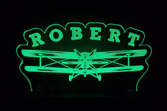 Custom name on biplane LED light lamp/sign with customizable tail number and business name - Neon-like - Free shipping - Made in USA.