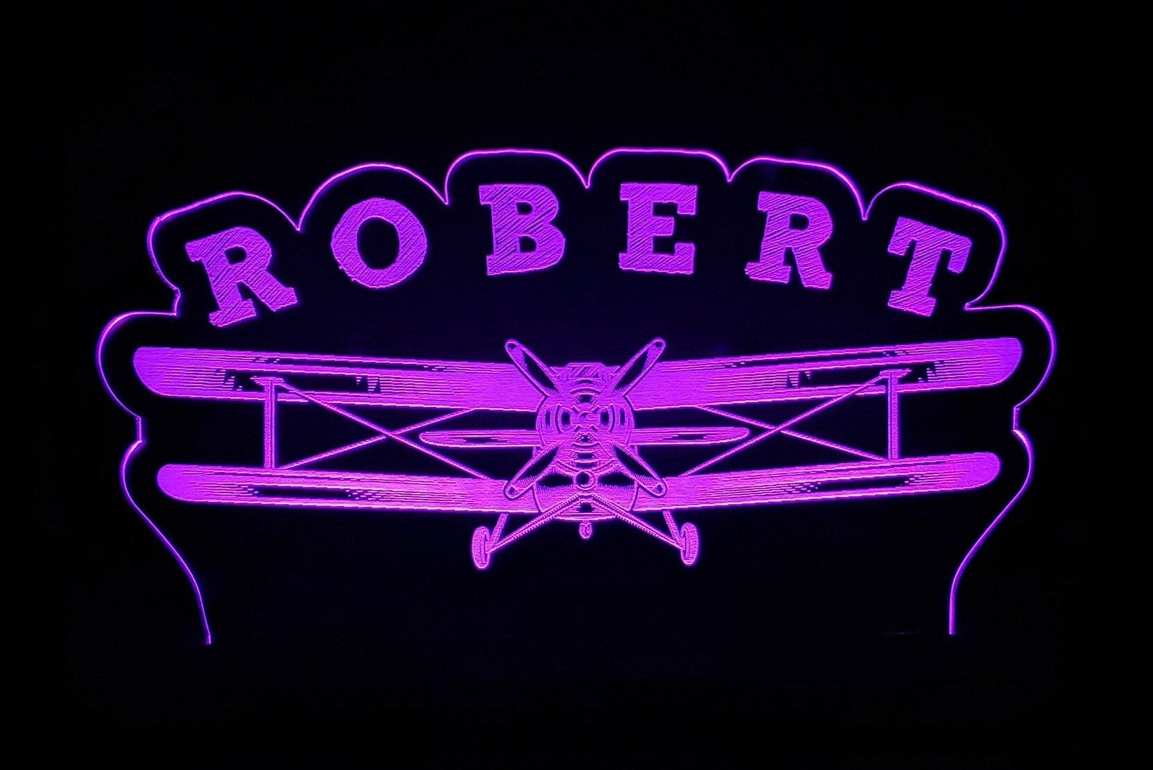 Custom name on biplane LED light lamp/sign with customizable tail number and business name - Neon-like - Free shipping - Made in USA.