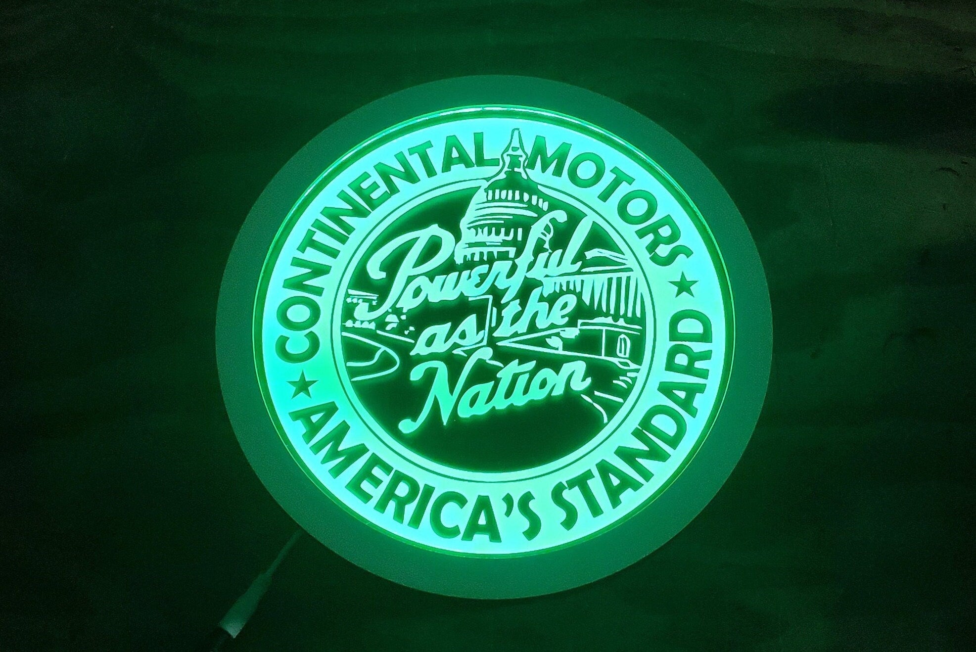 Vintage Continental Motors wall mounted round logo LED light lamp/sign - Neon-like - Free shipping - Made in USA.
