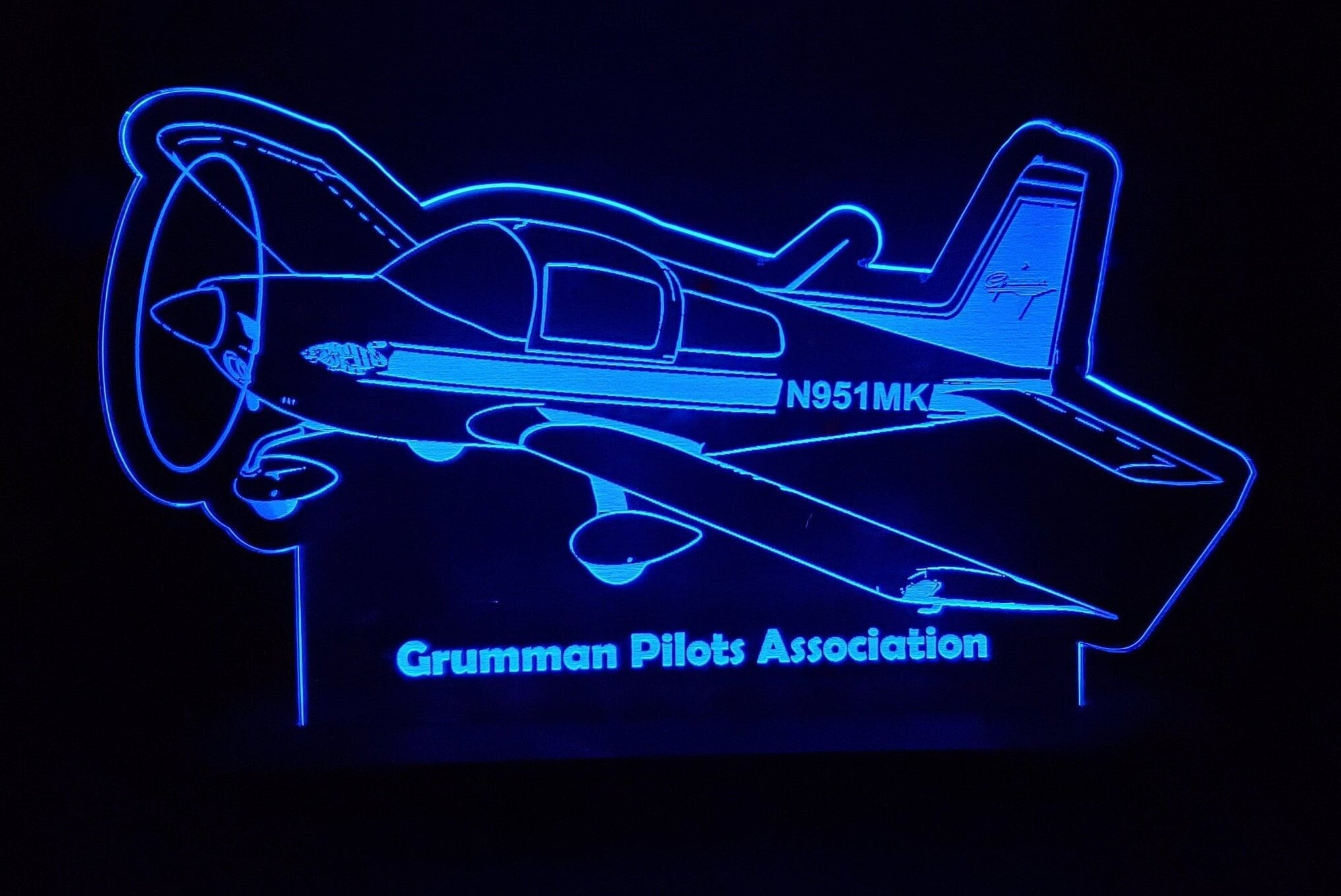 Grumman AA5 LED light lamp/sign with customizable tail number and business name - Neon-like - Free shipping - Made in USA.