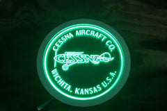 Vintage Cessna wall mounted round logo LED light lamp/sign - Neon-like - Free shipping - Made in USA.