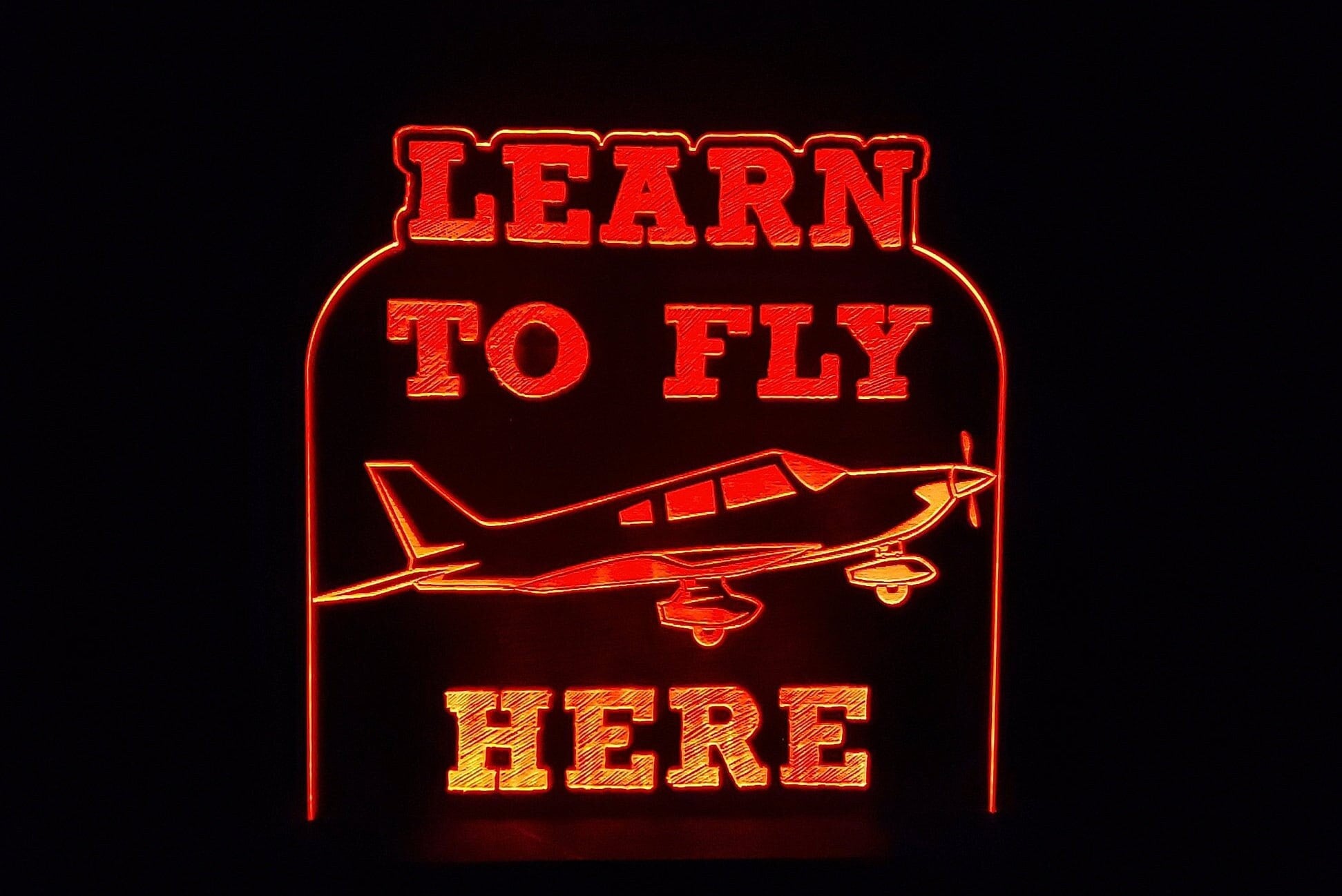 Low Wing - Learn to Fly Here LED light lamp/sign - Neon-like - Free shipping - Made in USA.