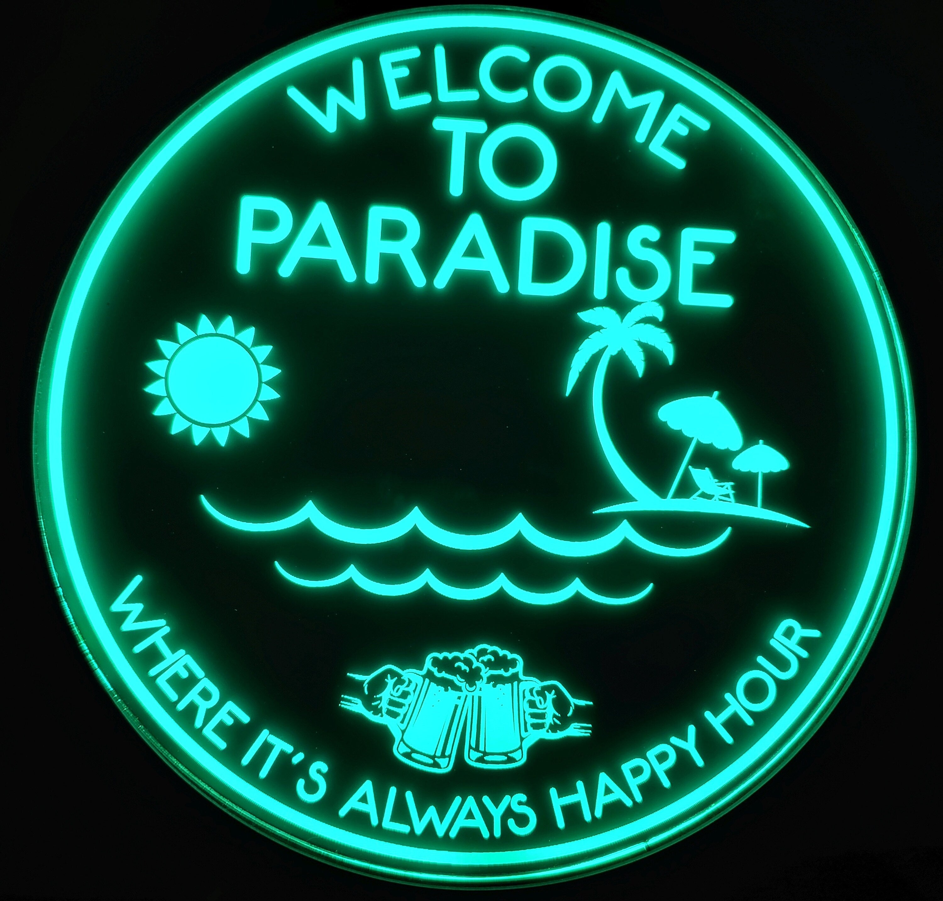 Welcome to Paradise Sign LED Wall Sign Neon Like - Color Changing Remote Control - 5 Sizes Made in USA Free Shipping