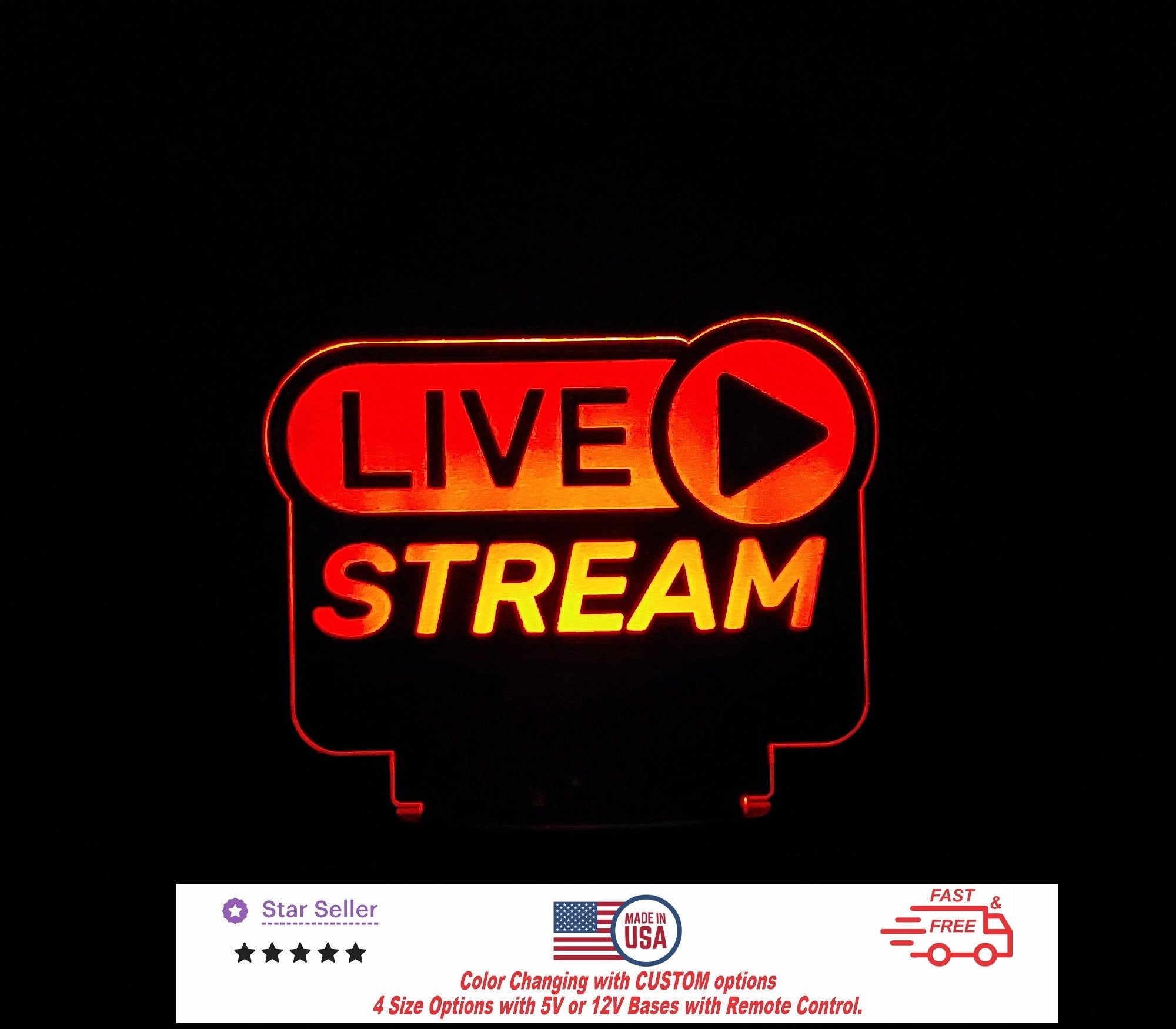 Live Stream Personalized LED Night Light - Neon sign, Room Decor, Recording Music, Streaming, Music Studio 4 sizes Free Shipping Made in USA