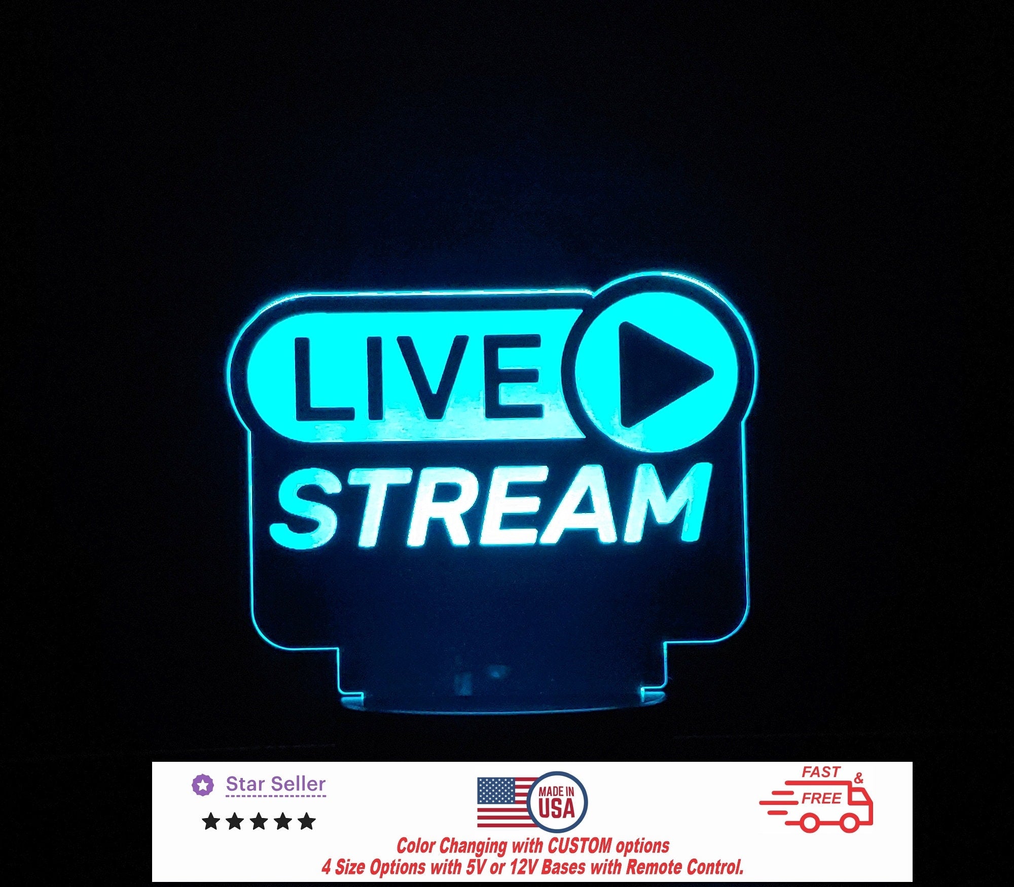 Live Stream Personalized LED Night Light - Neon sign, Room Decor, Recording Music, Streaming, Music Studio 4 sizes Free Shipping Made in USA