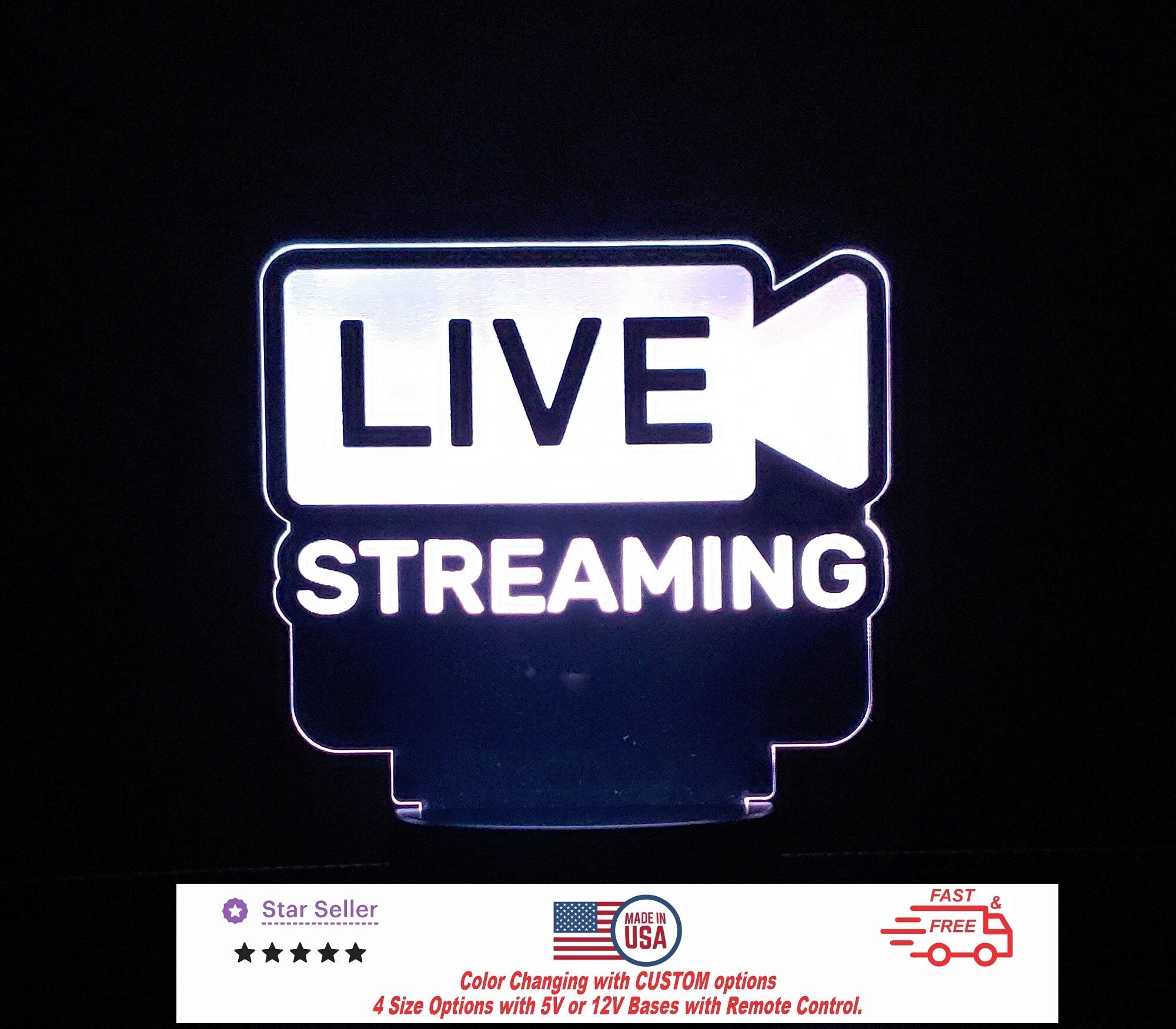 Live Streaming Personalized LED Night Light - Neon sign, Room Decor, Recording Music, Stream, Music Studio 4 sizes Free Shipping Made in USA