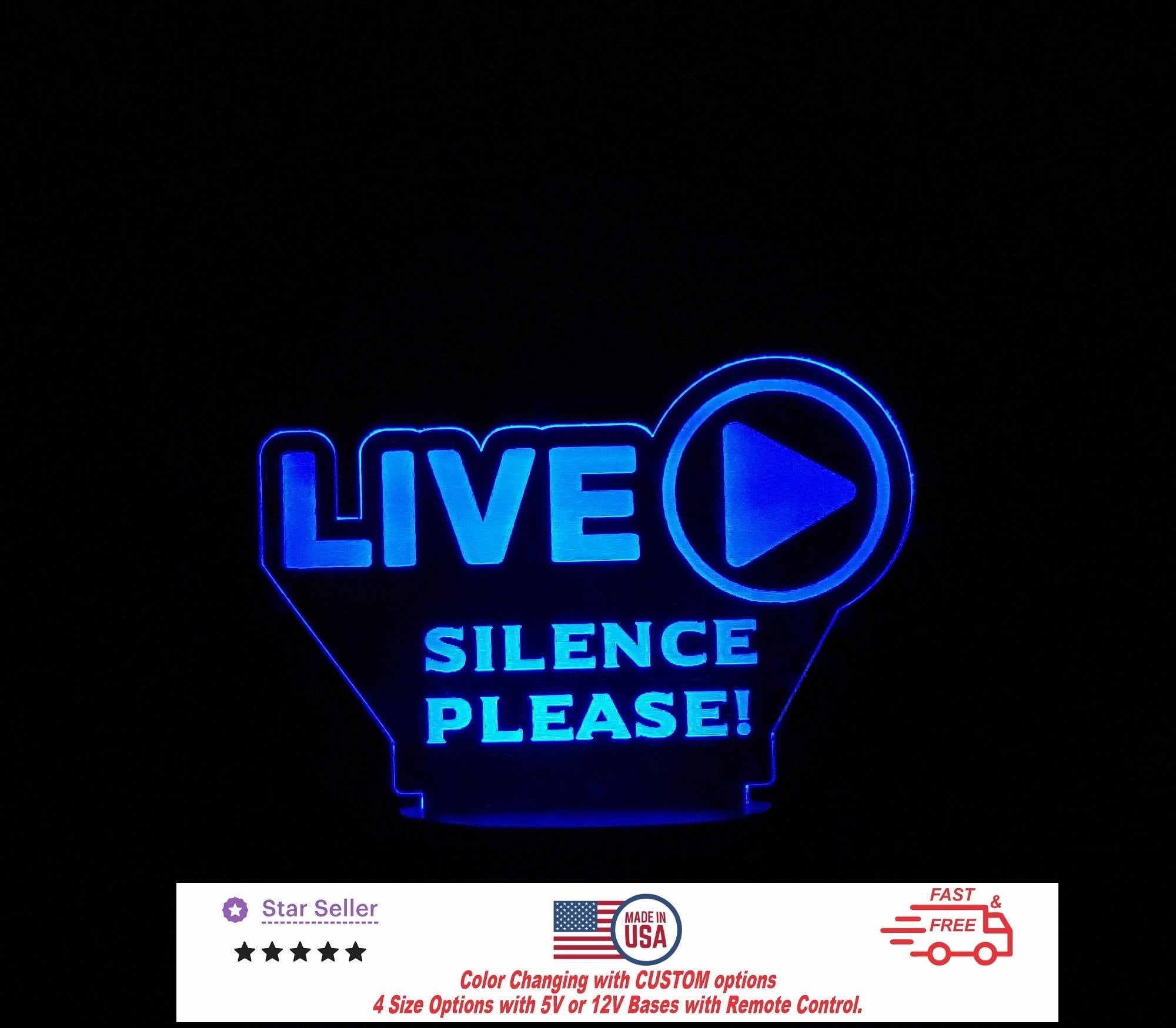 Live Silence Personalized LED Night Light - Neon sign, Room Decor, Recording Music, Stream, Music Studio 4 sizes Free Shipping Made in USA