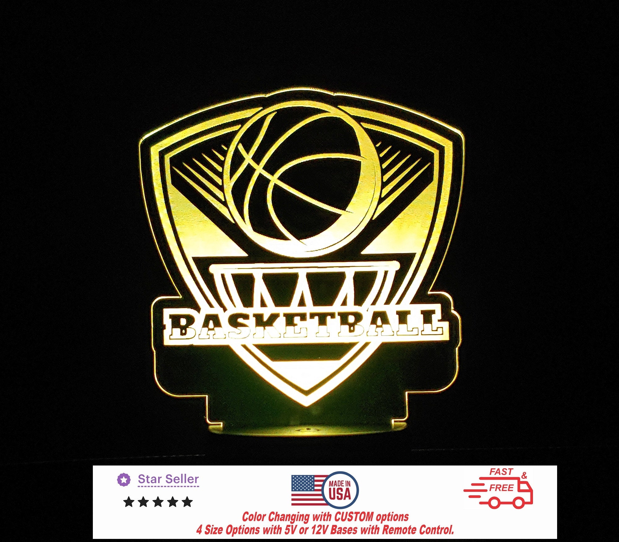 Basketball Personalized LED Night Light - Neon sign, Custom Sport SIgn - Sports Bedroom - Game Room Decor 4 Sizes Free shipping Made in USA