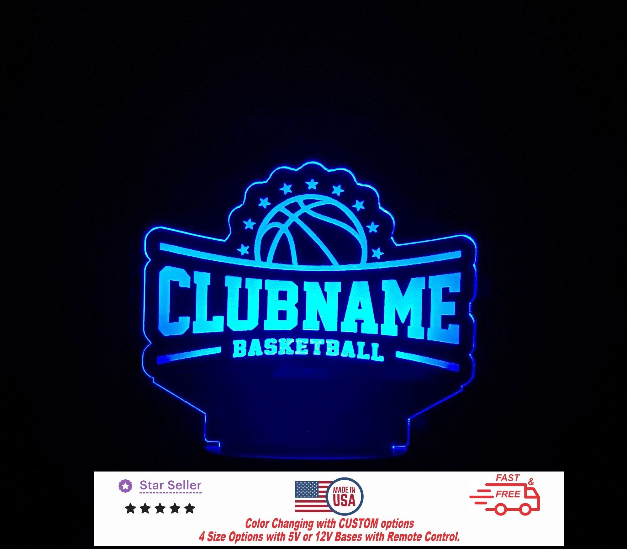 Basketball Personalized LED Night Light - Neon sign, Custom Sport SIgn - Sports Bedroom - Club Decor 4 Sizes Free Shipping Made in USA