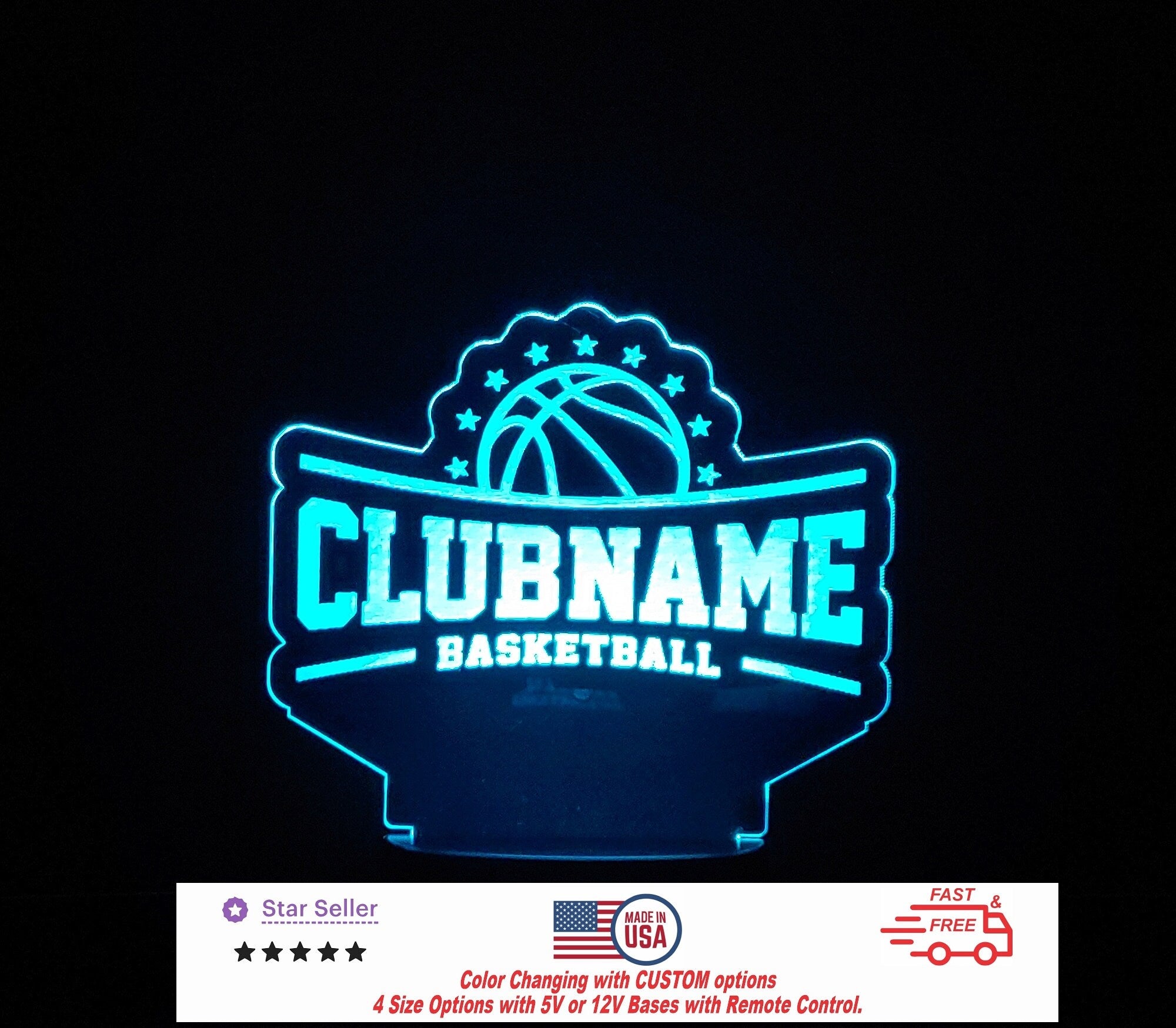 Basketball Personalized LED Night Light - Neon sign, Custom Sport SIgn - Sports Bedroom - Club Decor 4 Sizes Free Shipping Made in USA
