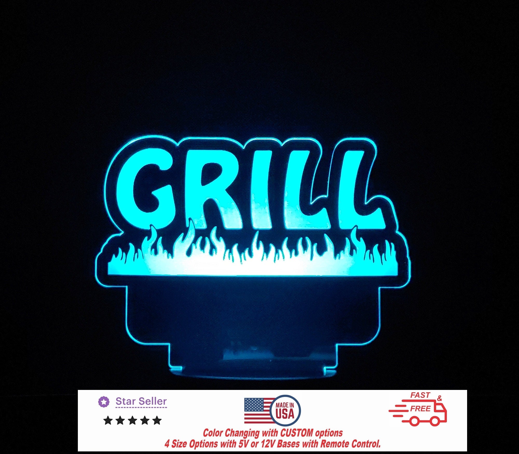 Custom Grill LED Personalized Night Light, Custom Neon Sign Bar - Barbecue Sign - Light Sign 4 Sizes Free Shipping Made in USA