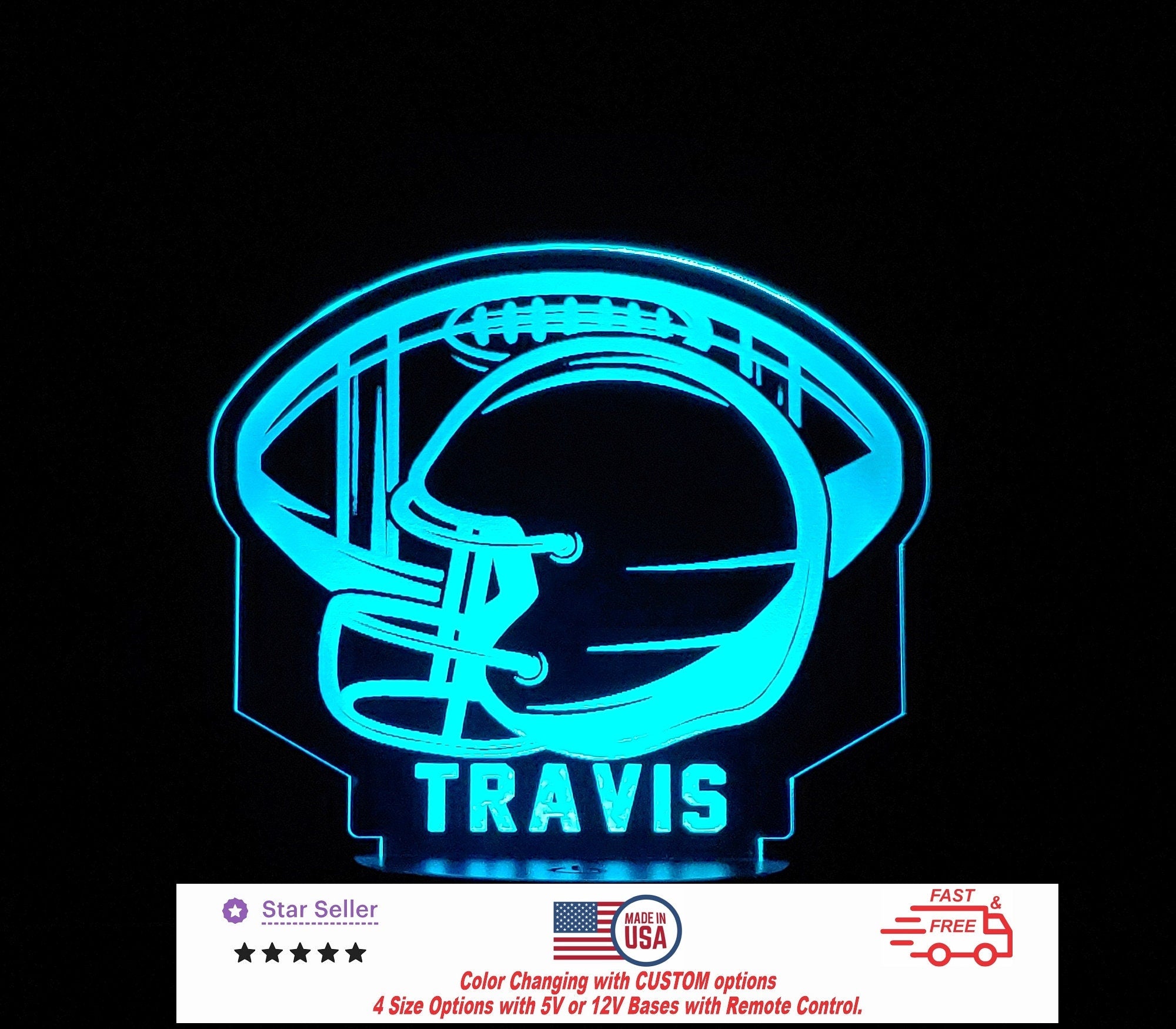 Football Helmet Personalized LED Night Light - Neon sign, Custom Sport SIgn - Sports Bedroom - sport Decor 4 Sizes Free Shipping Made in USA