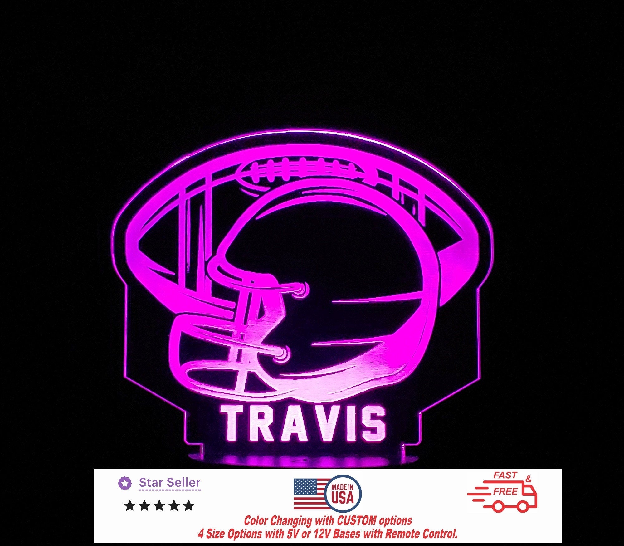 Football Helmet Personalized LED Night Light - Neon sign, Custom Sport SIgn - Sports Bedroom - sport Decor 4 Sizes Free Shipping Made in USA