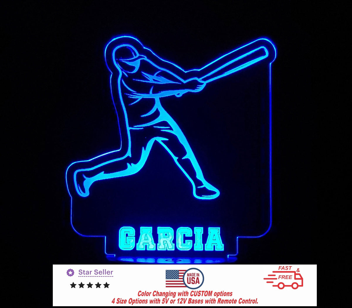 Baseball Batter Hitter Personalized LED Night Light - Neon sign, Custom Sport SIgn - Sports Bedroom - 4 Sizes Free Shipping Made in USA