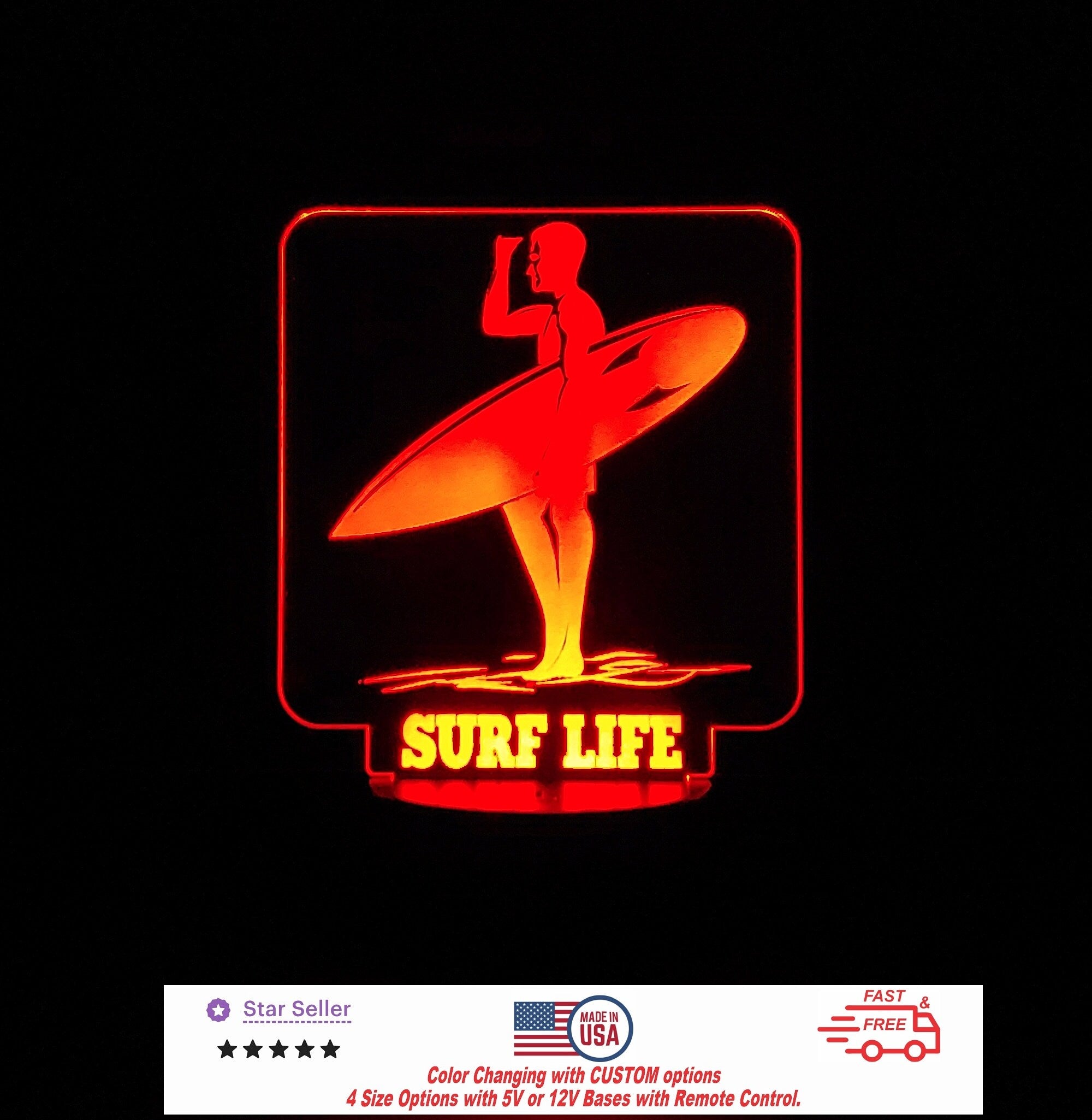 Custom Surf Boy Sea Sign LED Light Personalized Led Night Light, Neon sign, Led Night Light Light Sign 4 Sizes Free Shipping Made in USA