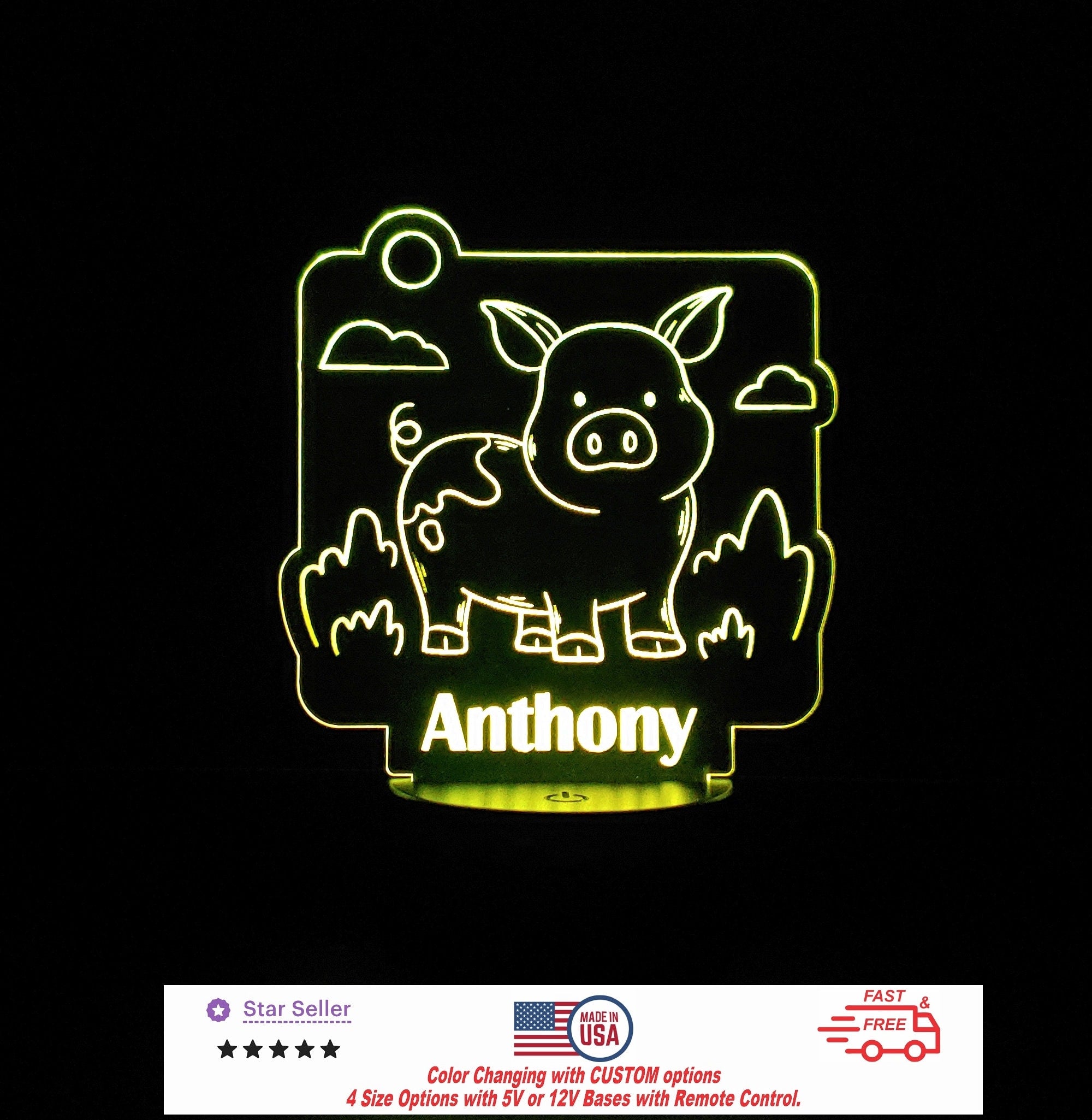 Custom Baby Pig Personalized LED Night Light - Neon sign, Room Decor, Party Enhancer, Nursery, Kids' Room, Free Shipping Made in USA