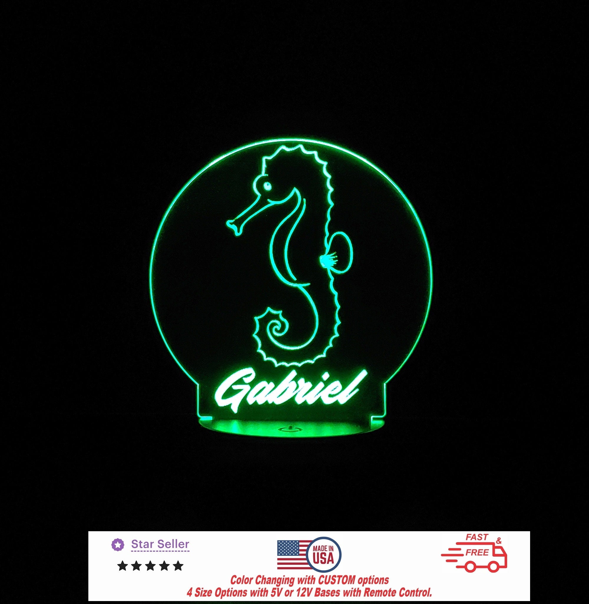 Custom Baby Sea Horse Personalized LED Night Light - Neon sign, Room Decor, Party Enhancer, Nursery, Kids' Room, Free Shipping Made in USA