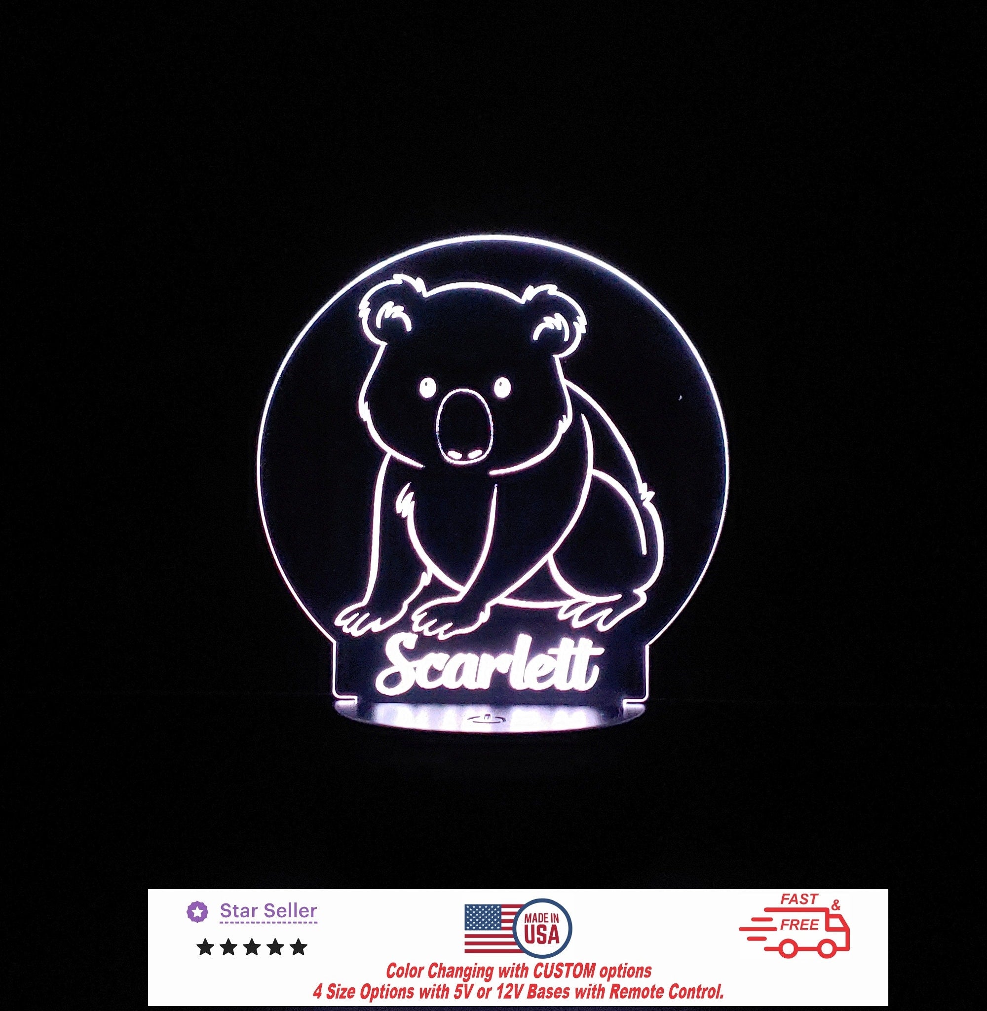 Custom Baby Koala Personalized LED Night Light - Neon sign, Room Decor, Party Enhancer, Nursery, Kids' Room, Free Shipping Made in USA