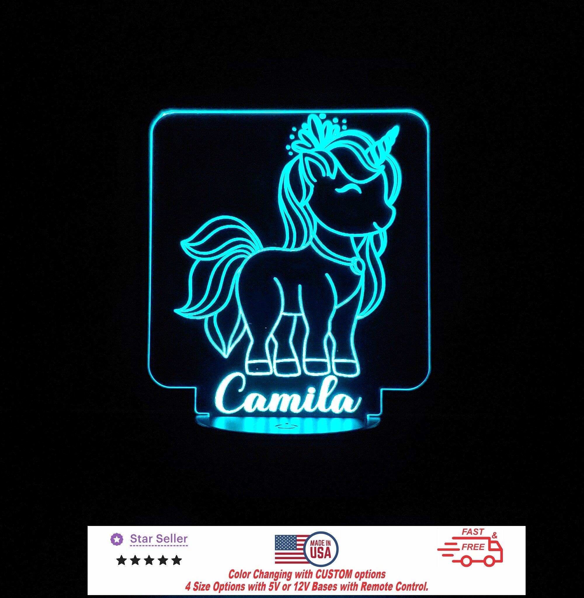 Custom Baby Unicorn Personalized LED Night Light - Neon sign, Room Decor, Party Enhancer, Nursery, Kids' Room, Free Shipping Made in USA