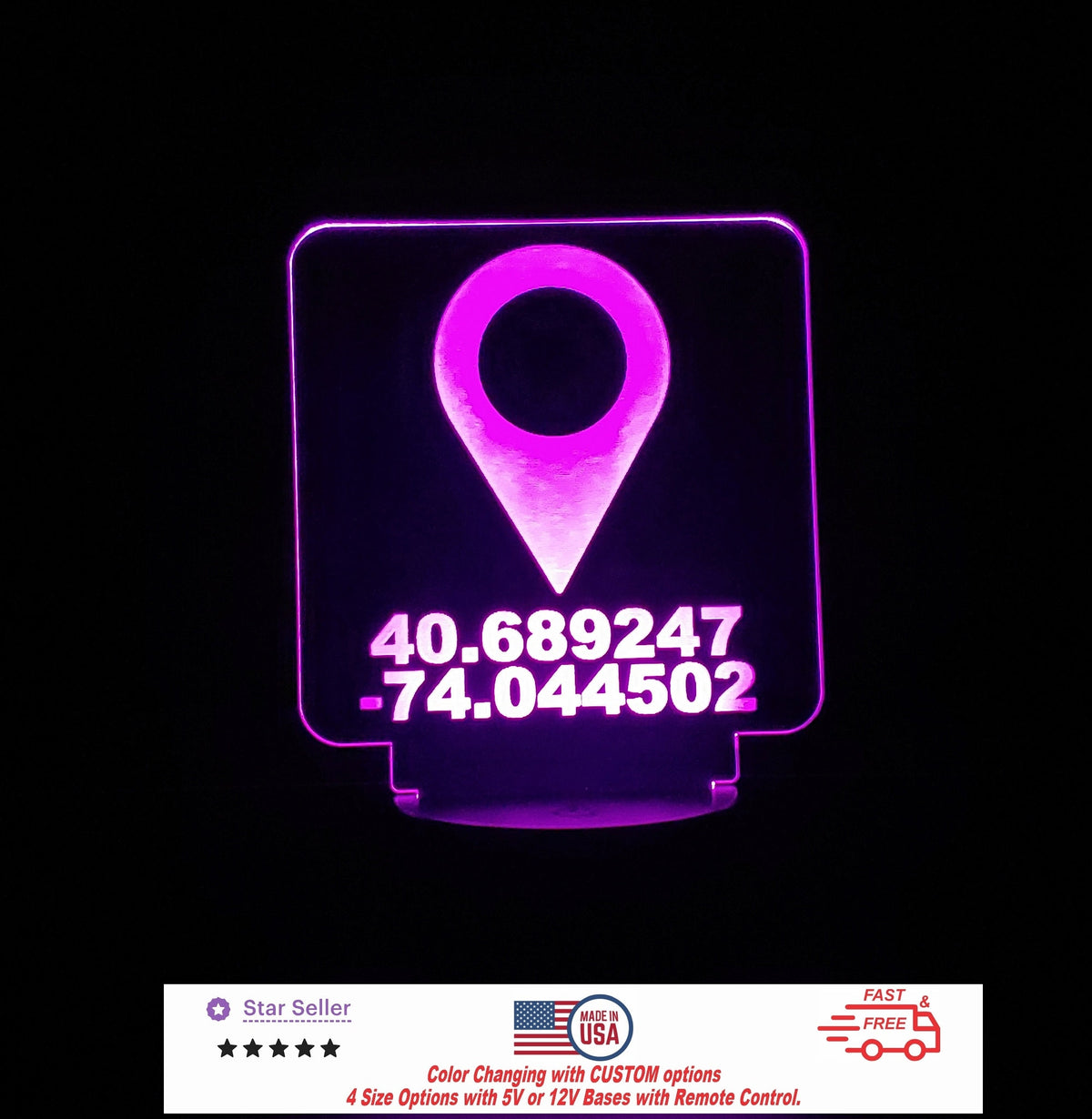 Custom GPS Latitude Longitude Sign Personalized LED Night Light, Neon sign, Business Sign, Business Light, Free Shipping Made in USA