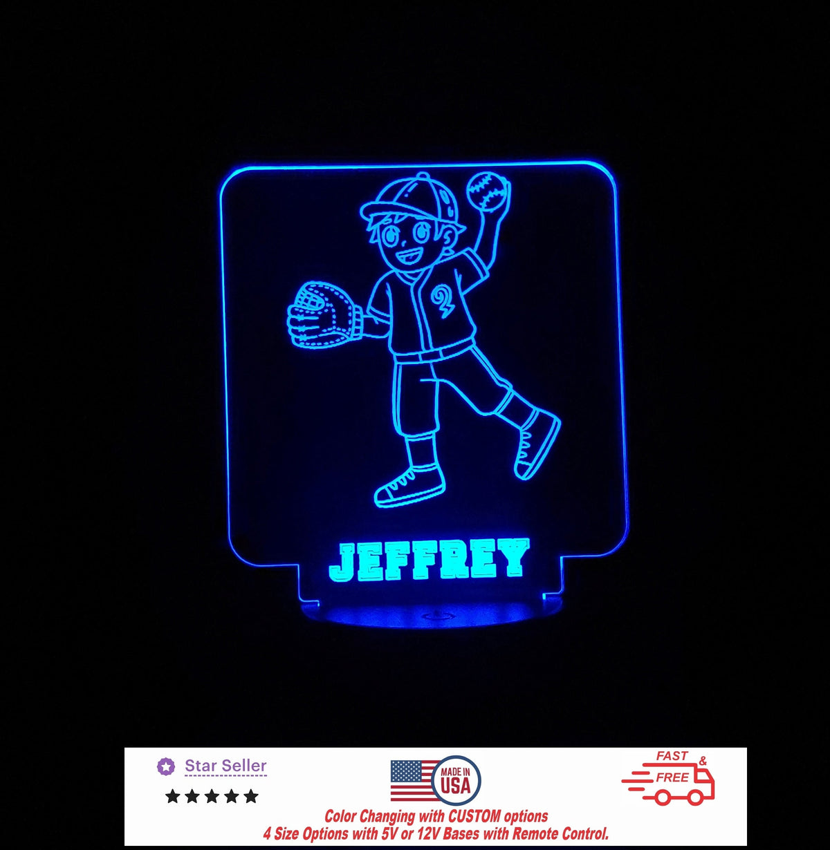 Custom Boy Baseball Sign Personalized LED Night Light - Neon sign, Custom Sport SIgn - Sports Bedroom - 4 Sizes Free Shipping Made in USA