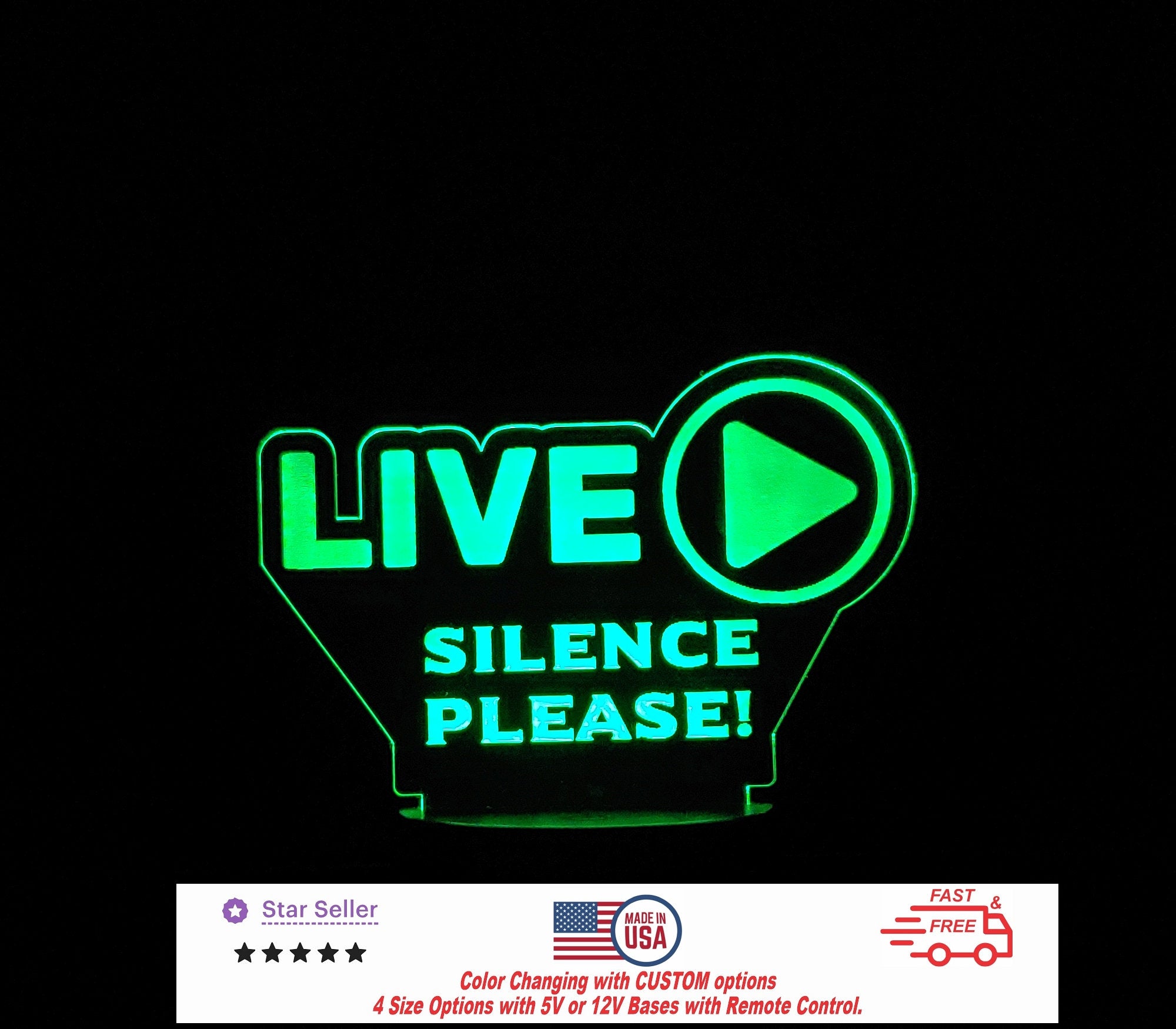 Live Silence Personalized LED Night Light - Neon sign, Room Decor, Recording Music, Stream, Music Studio 4 sizes Free Shipping Made in USA