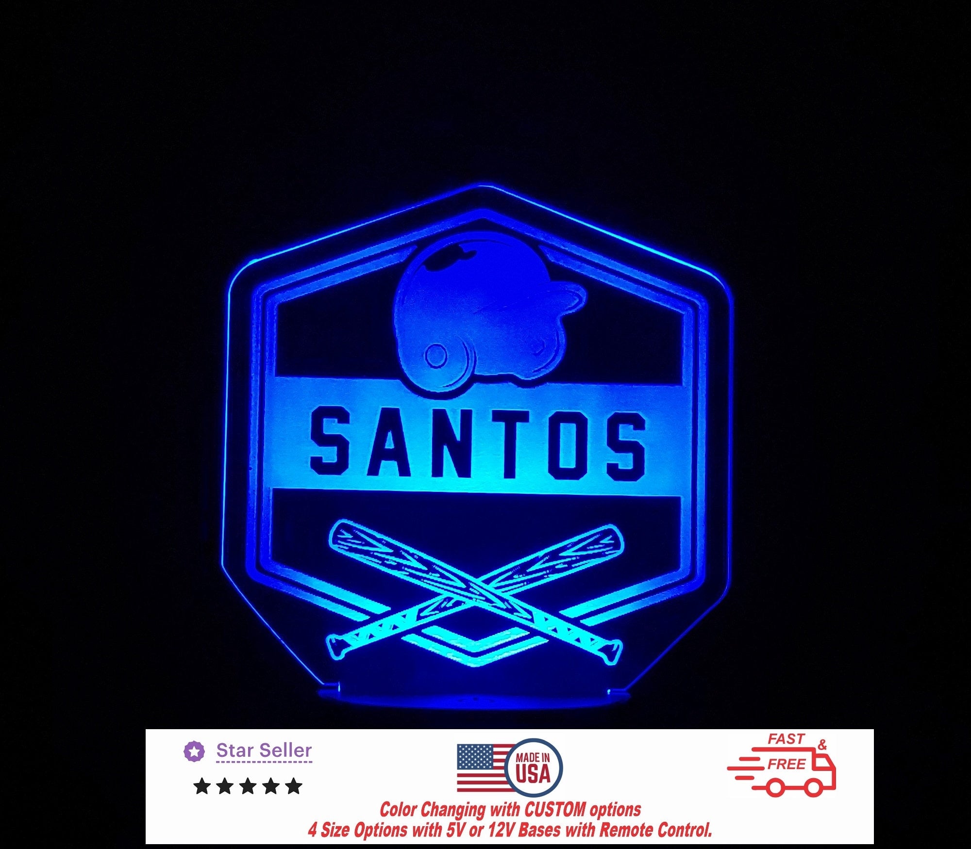 Baseball Personalized LED Night Light - Neon sign, Custom Sport SIgn - Sports Bedroom - Club Decor 4 Sizes Free Shipping Made in USA