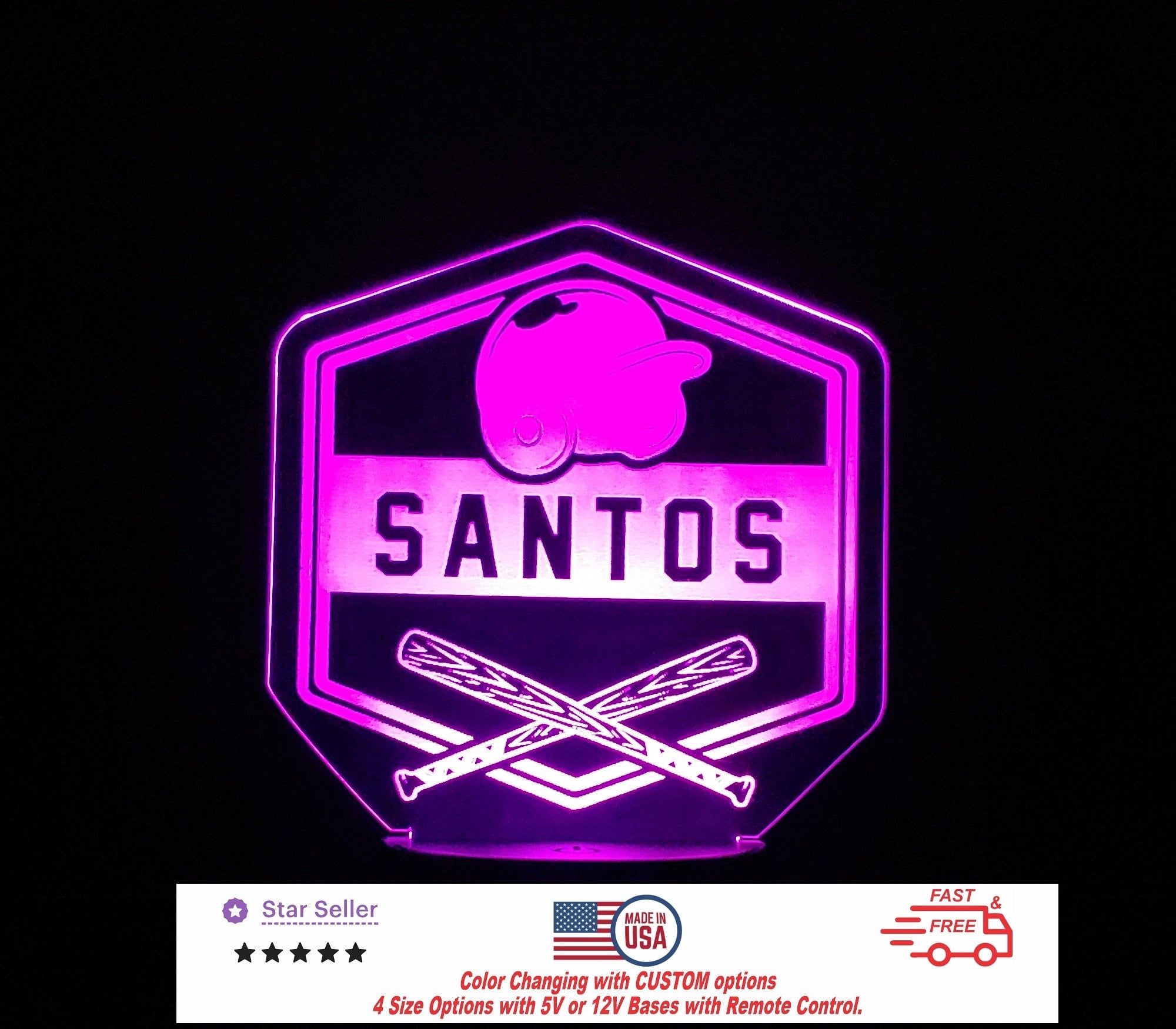 Baseball Personalized LED Night Light - Neon sign, Custom Sport SIgn - Sports Bedroom - Club Decor 4 Sizes Free Shipping Made in USA