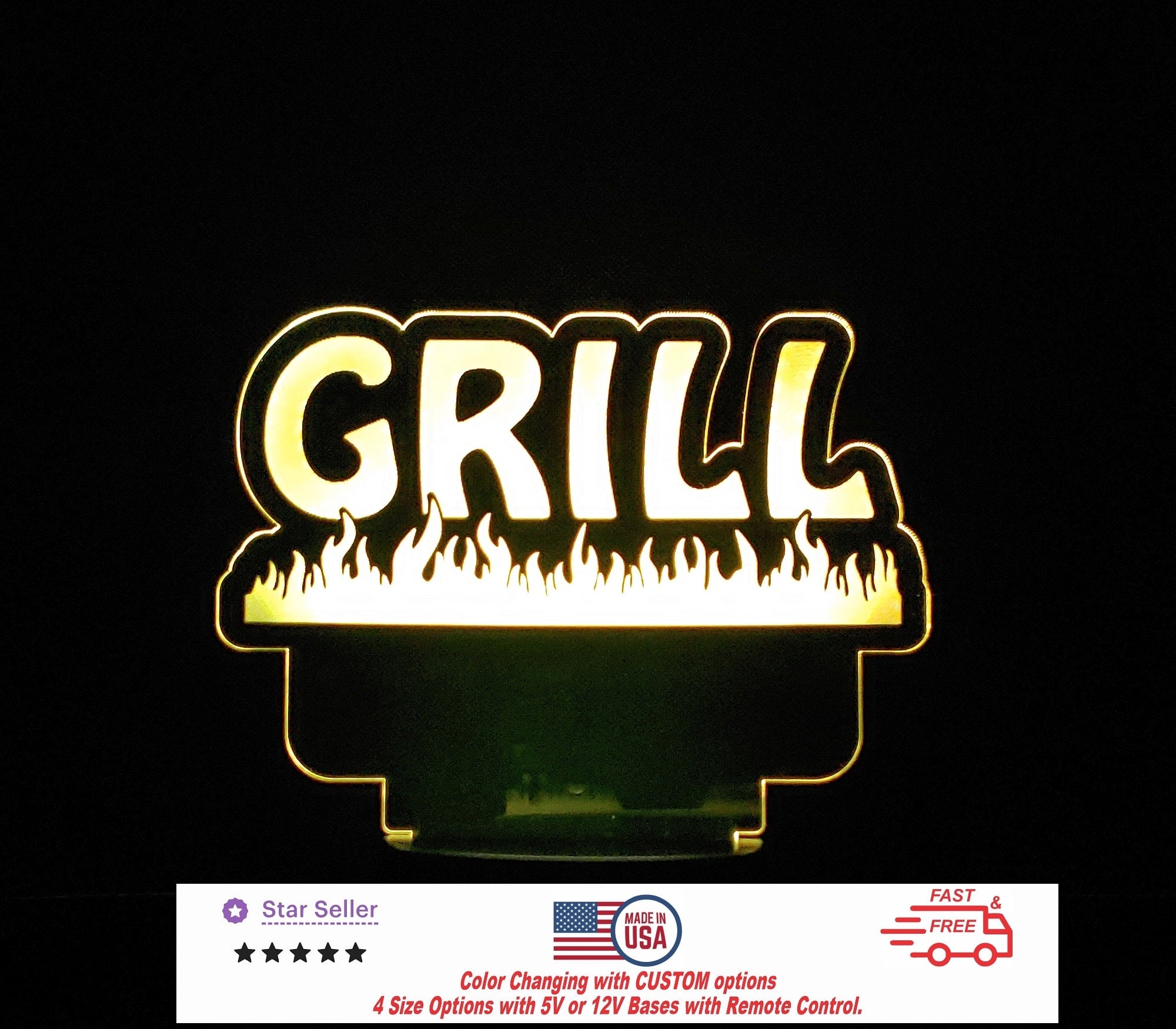 Custom Grill LED Personalized Night Light, Custom Neon Sign Bar - Barbecue Sign - Light Sign 4 Sizes Free Shipping Made in USA