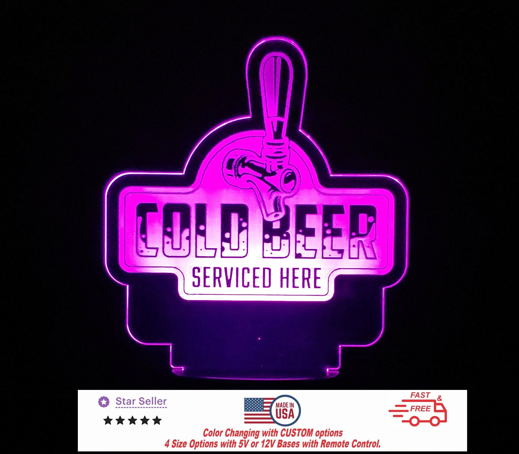 Cold Beer Bar LED Personalized Night Light, Custom Neon Bar Sign - Liquor Sign - Beer Sign - Tap Sign - 4 Sizes Free Shipping Made in USA