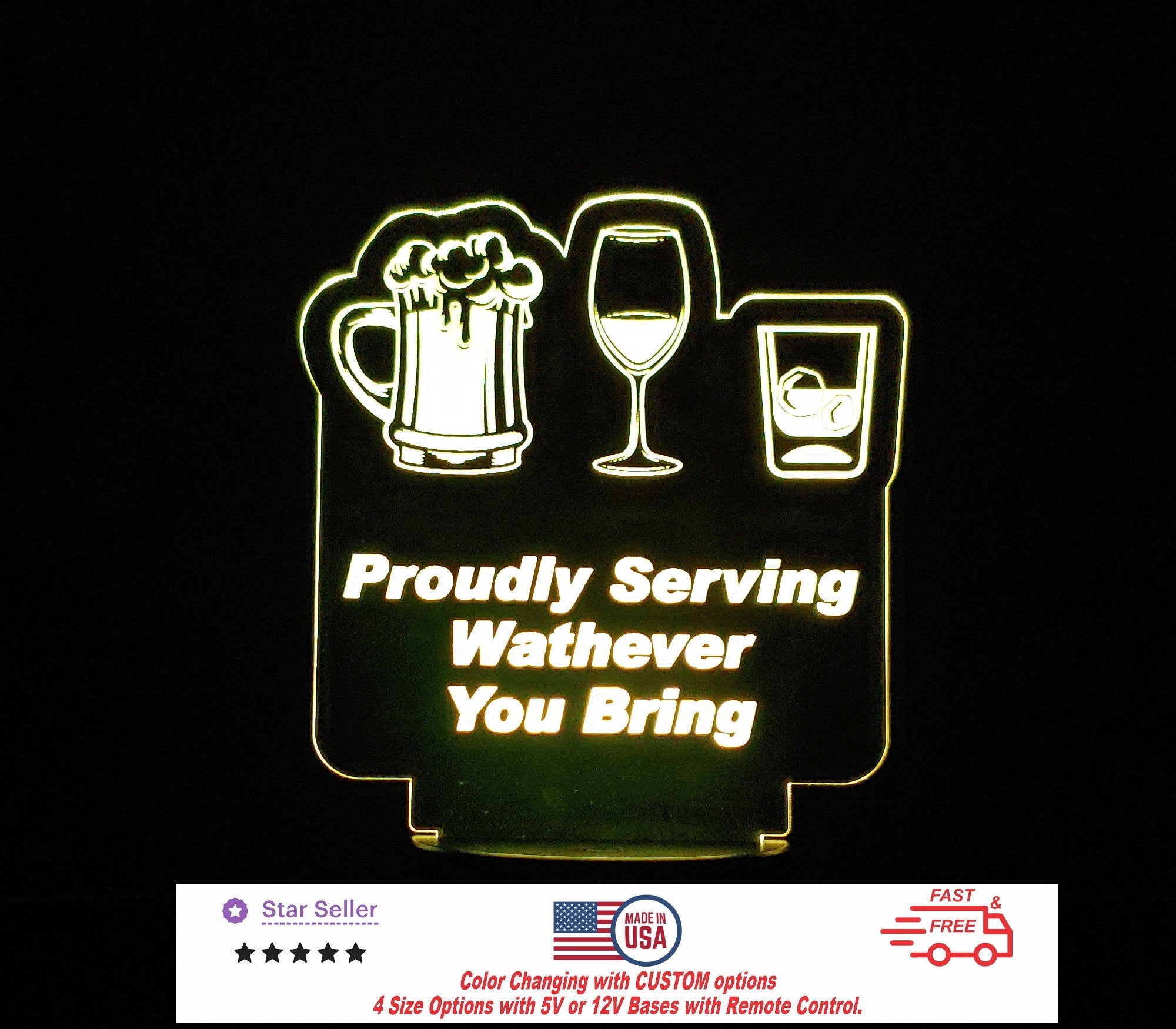 Custom Personalized Bar LED Night Light - Custom Neon Bar Sign - Whiskey Sign - Beer Sign - Wine Sign - 4 Sizes Free Shipping Made in USA