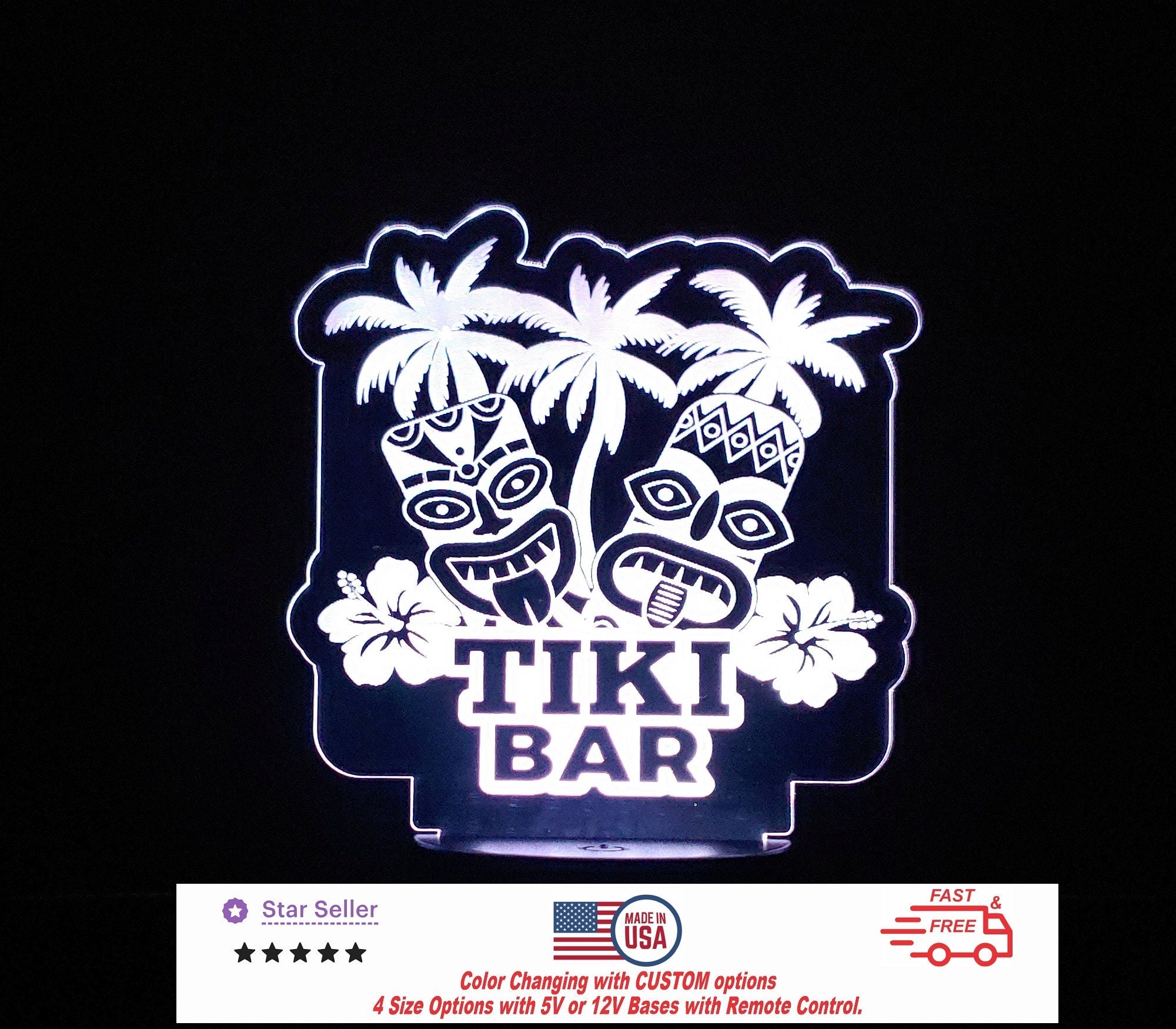 Tiki Bar Sign Personalized Bar LED Night Light - Custom Tiki Bar Sign - Bar Sign - 4 Sizes Free Shipping Made in USA