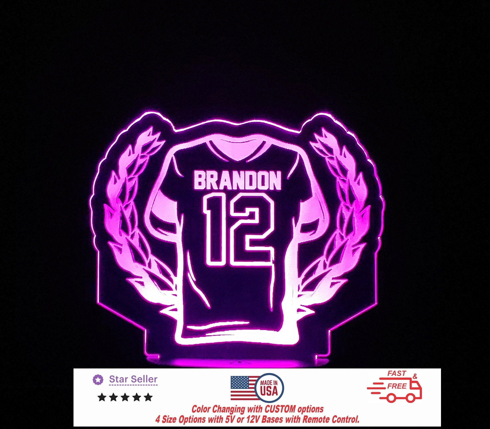 Football Jersey Personalized LED Night Light - Neon sign, Custom Sport SIgn - Sports Bedroom - sport Decor 4 Sizes Free Shipping Made in USA