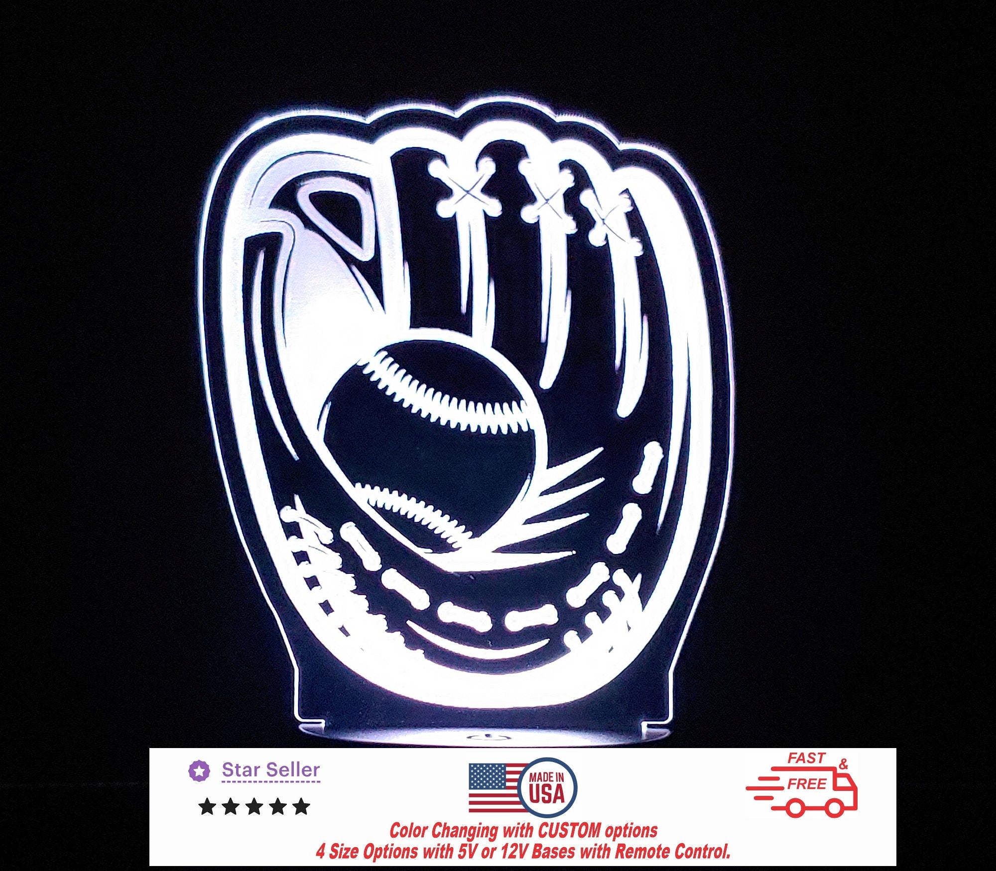 Baseball Glove Personalized LED Night Light - Neon sign, Custom Sport SIgn - Sports Bedroom - Club Decor 4 Sizes Free Shipping Made in USA