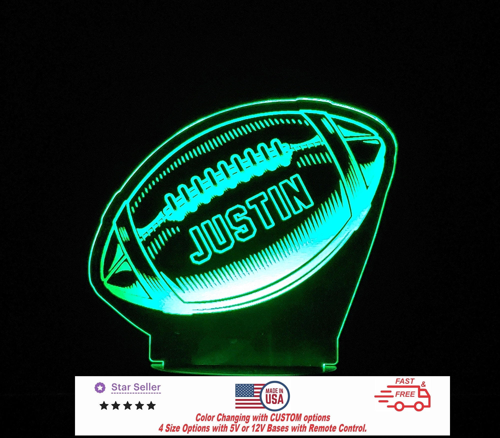 Football Personalized LED Night Light - Neon sign, Custom Sport SIgn - Sports Bedroom - Game Room Decor 4 Sizes Free Shipping Made in USA