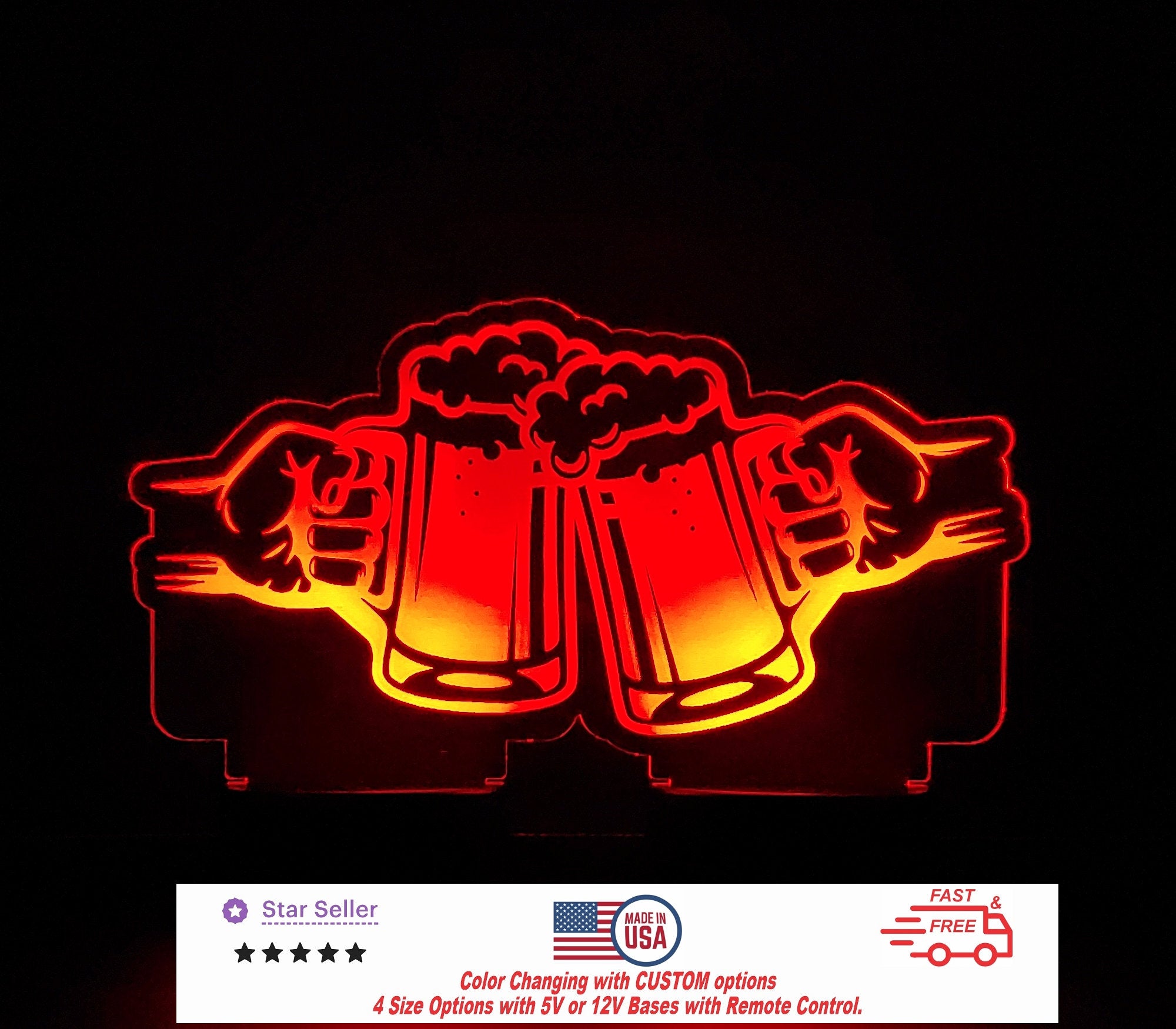 Beer Sign Bar LED Personalized Night Light, Custom Neon Bar Sign - Liquor Sign - Beer Sign - Tap Sign - 4 Sizes Free Shipping Made in USA
