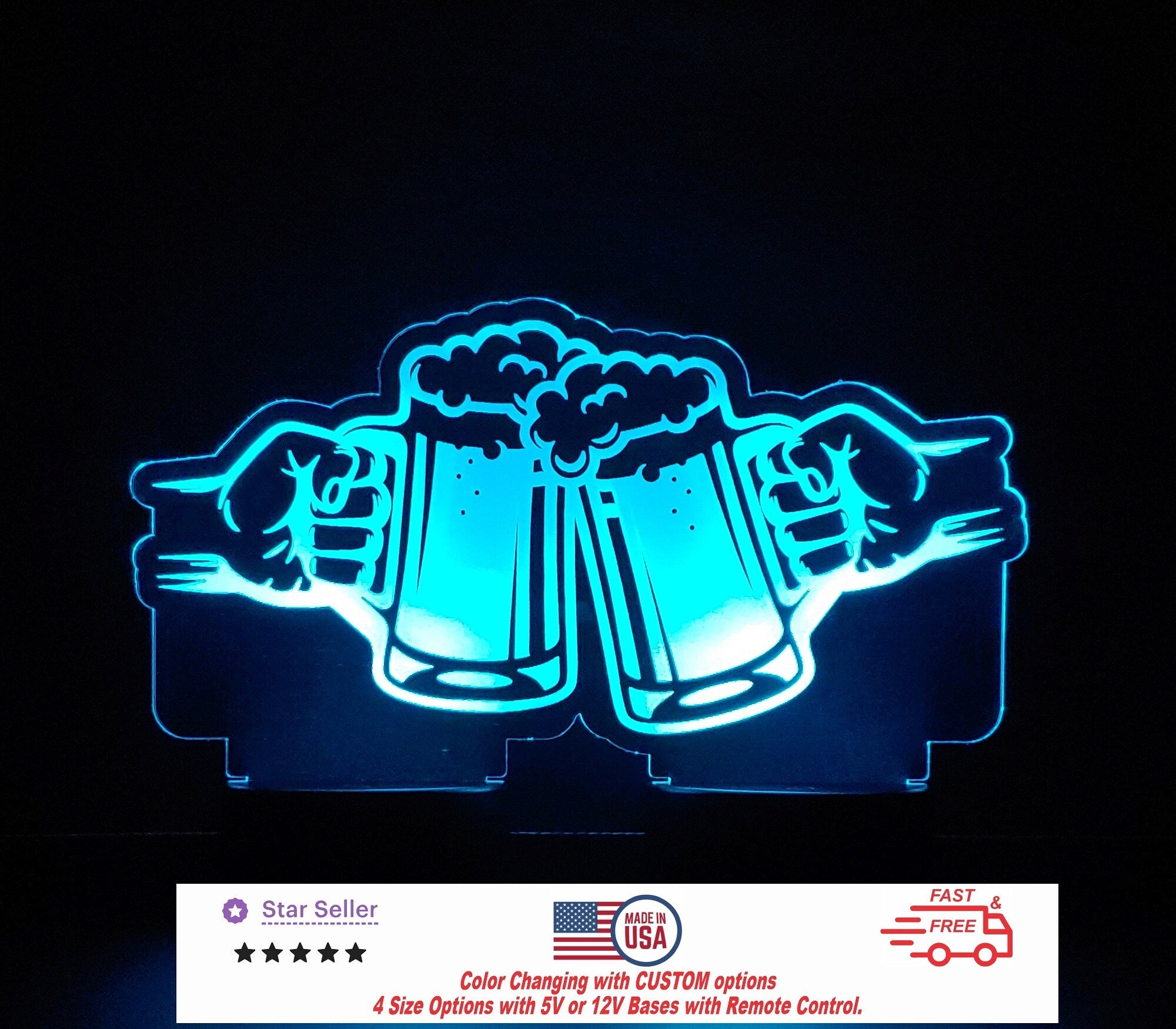 Beer Sign Bar LED Personalized Night Light, Custom Neon Bar Sign - Liquor Sign - Beer Sign - Tap Sign - 4 Sizes Free Shipping Made in USA