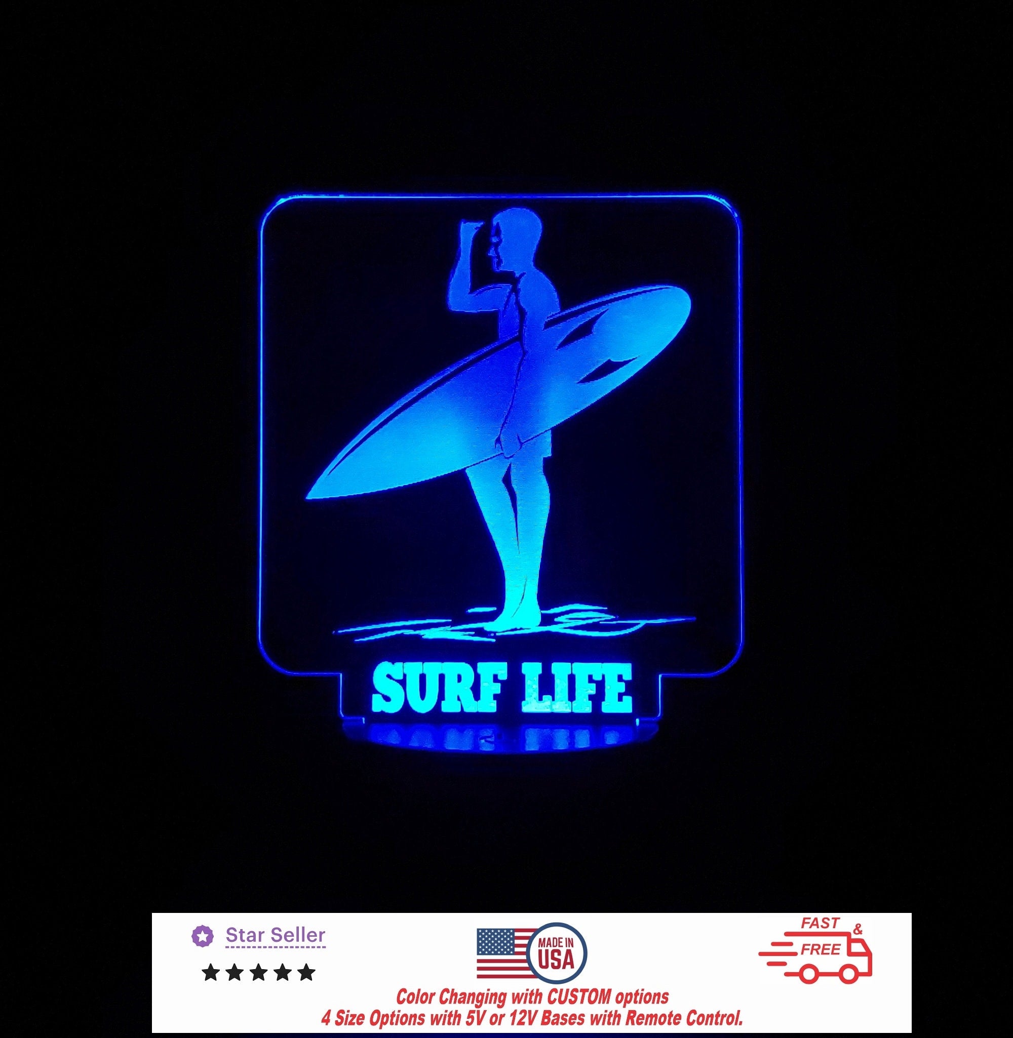 Custom Surf Boy Sea Sign LED Light Personalized Led Night Light, Neon sign, Led Night Light Light Sign 4 Sizes Free Shipping Made in USA