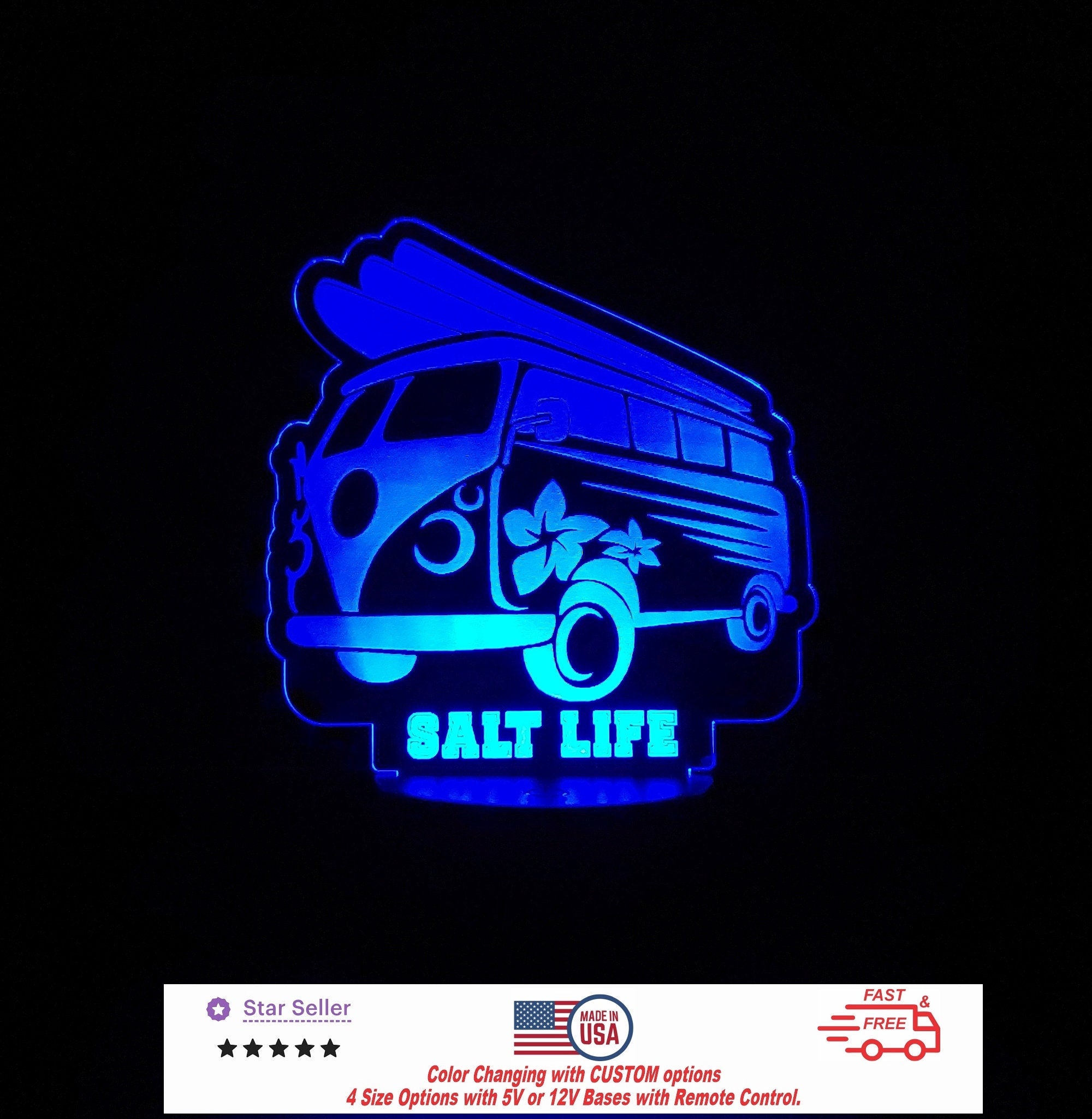 Surf Sign Bus LED Light Personalized Led Night Light, Custom Neon sign, Led Night Light Light Sign 4 Sizes Free Shipping Made in USA