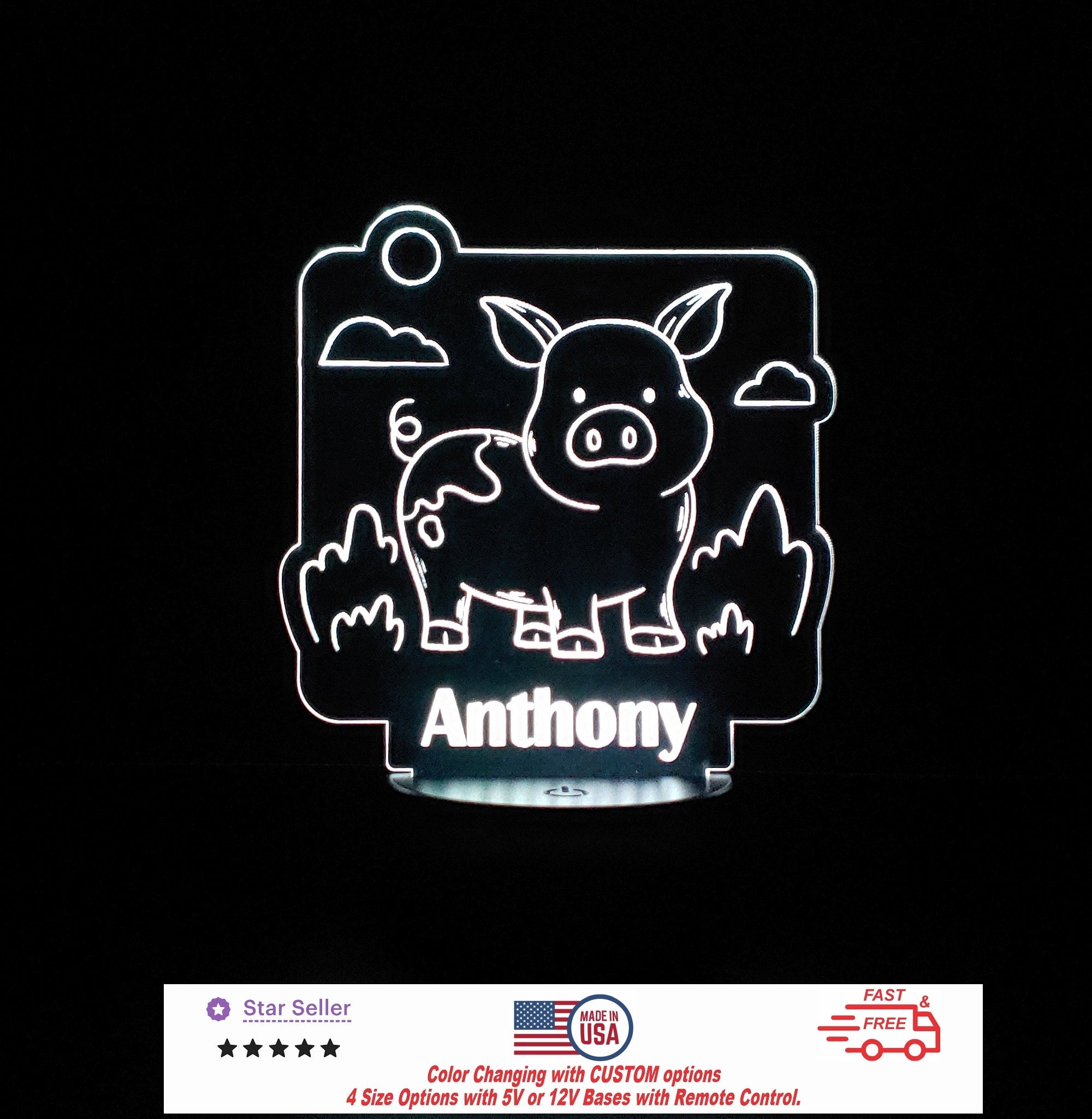Custom Baby Pig Personalized LED Night Light - Neon sign, Room Decor, Party Enhancer, Nursery, Kids' Room, Free Shipping Made in USA