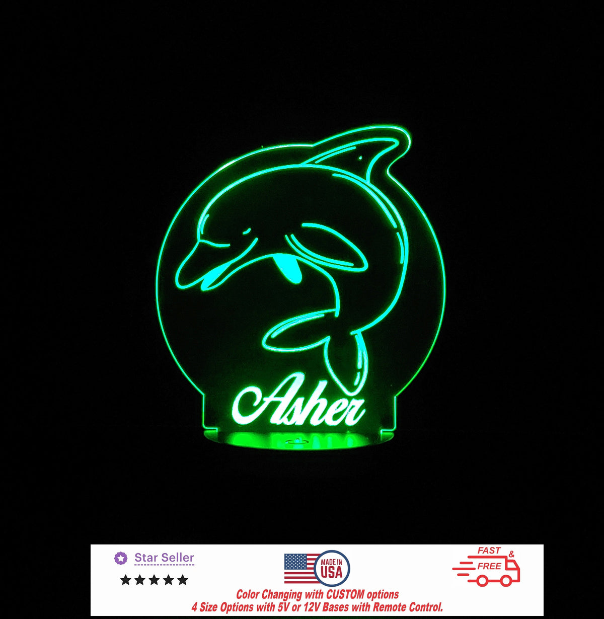 Custom Baby Dolphin Personalized LED Night Light - Neon sign, Room Decor, Party Enhancer, Nursery, Kids' Room, Free Shipping Made in USA