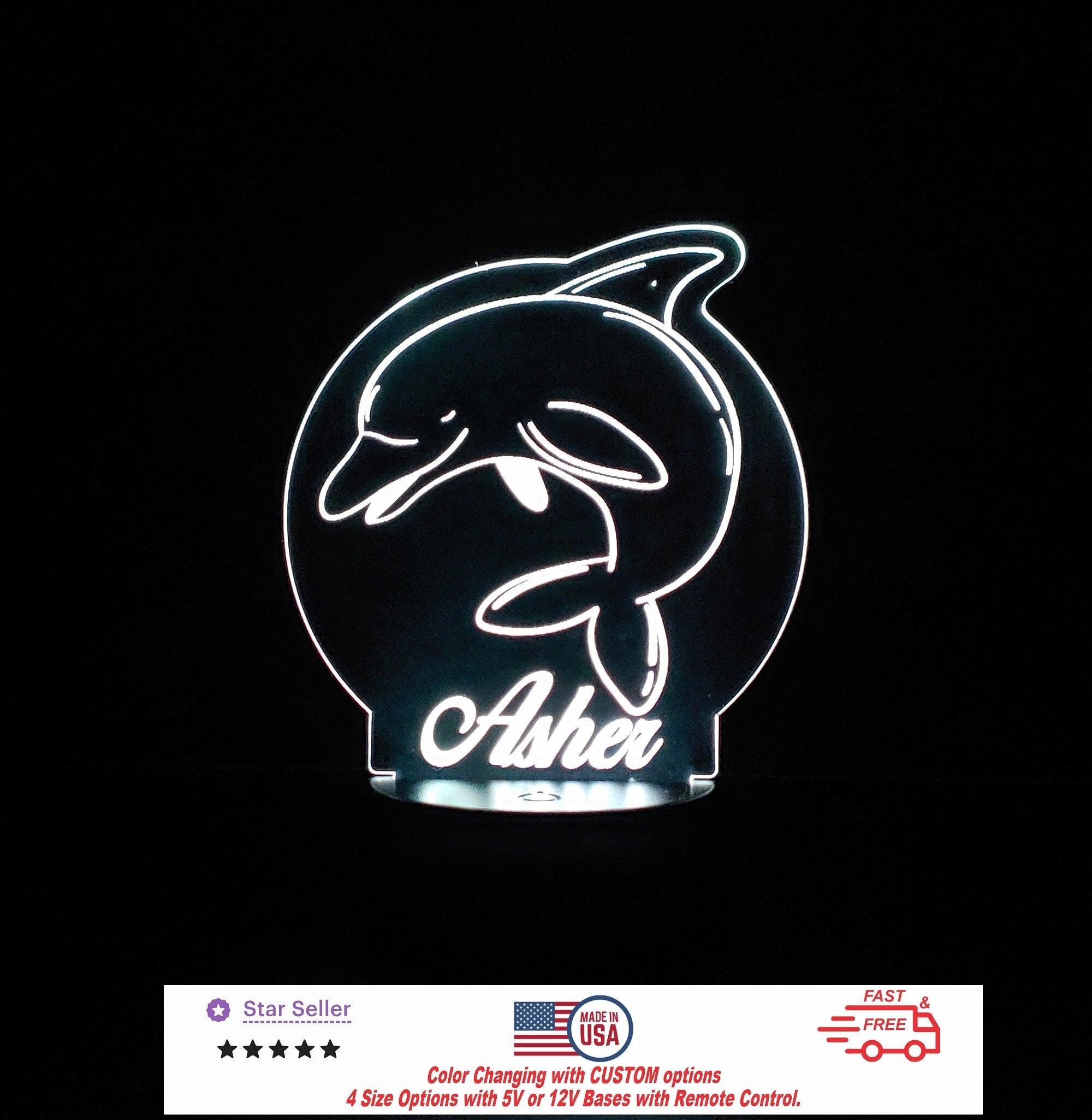 Custom Baby Dolphin Personalized LED Night Light - Neon sign, Room Decor, Party Enhancer, Nursery, Kids' Room, Free Shipping Made in USA
