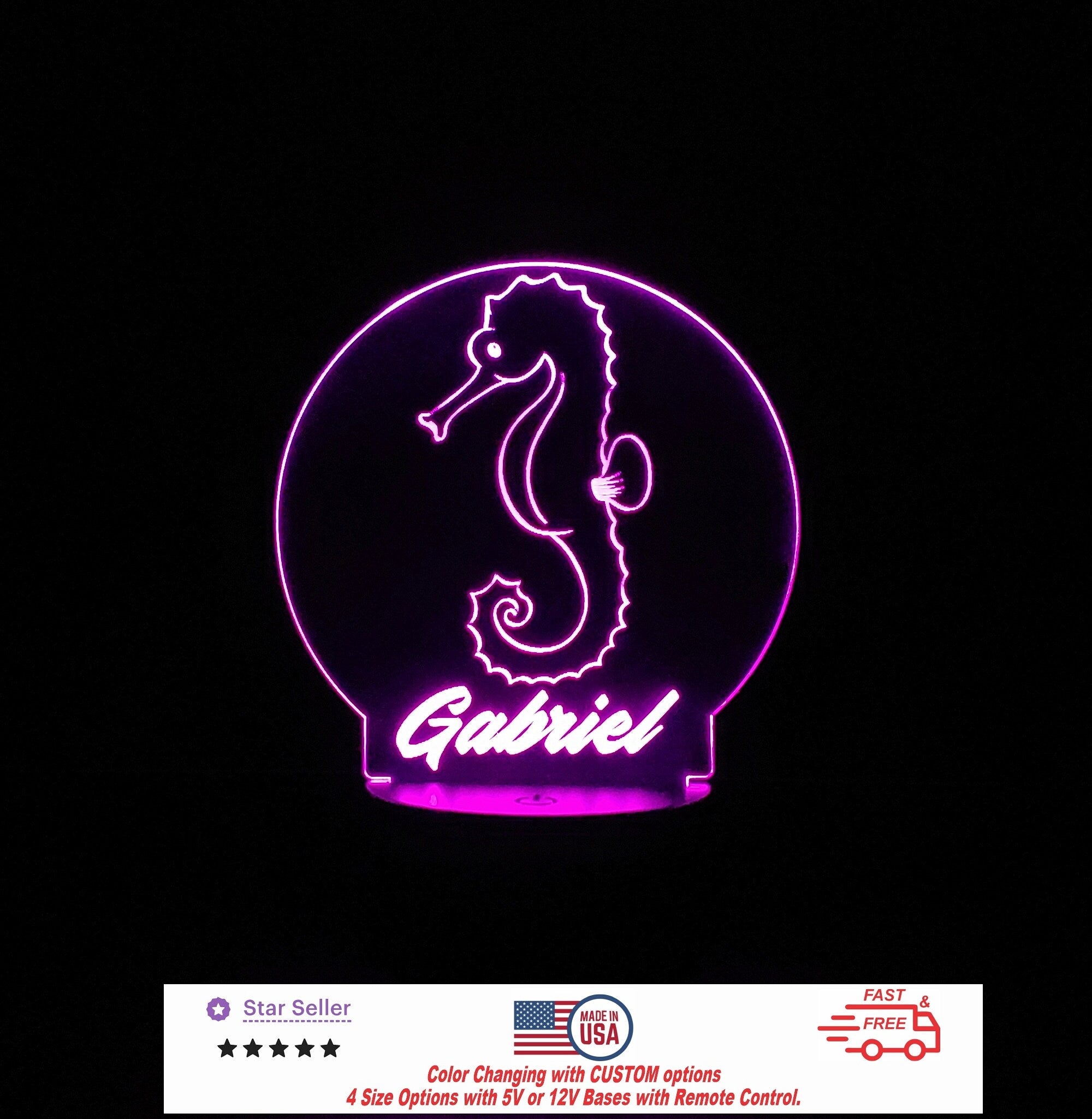 Custom Baby Sea Horse Personalized LED Night Light - Neon sign, Room Decor, Party Enhancer, Nursery, Kids' Room, Free Shipping Made in USA