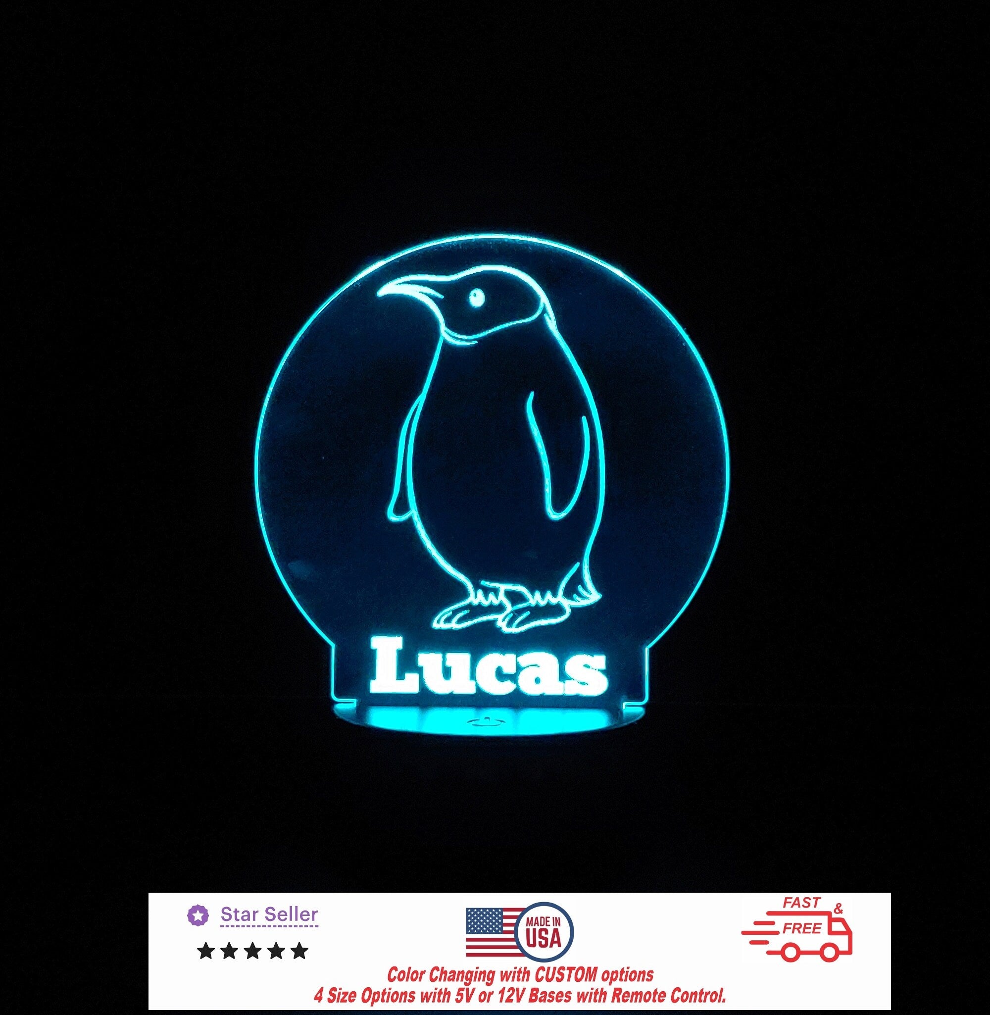 Custom Baby Penguin Personalized LED Night Light - Neon sign, Room Decor, Party Enhancer, Nursery, Kids' Room, Free Shipping Made in USA