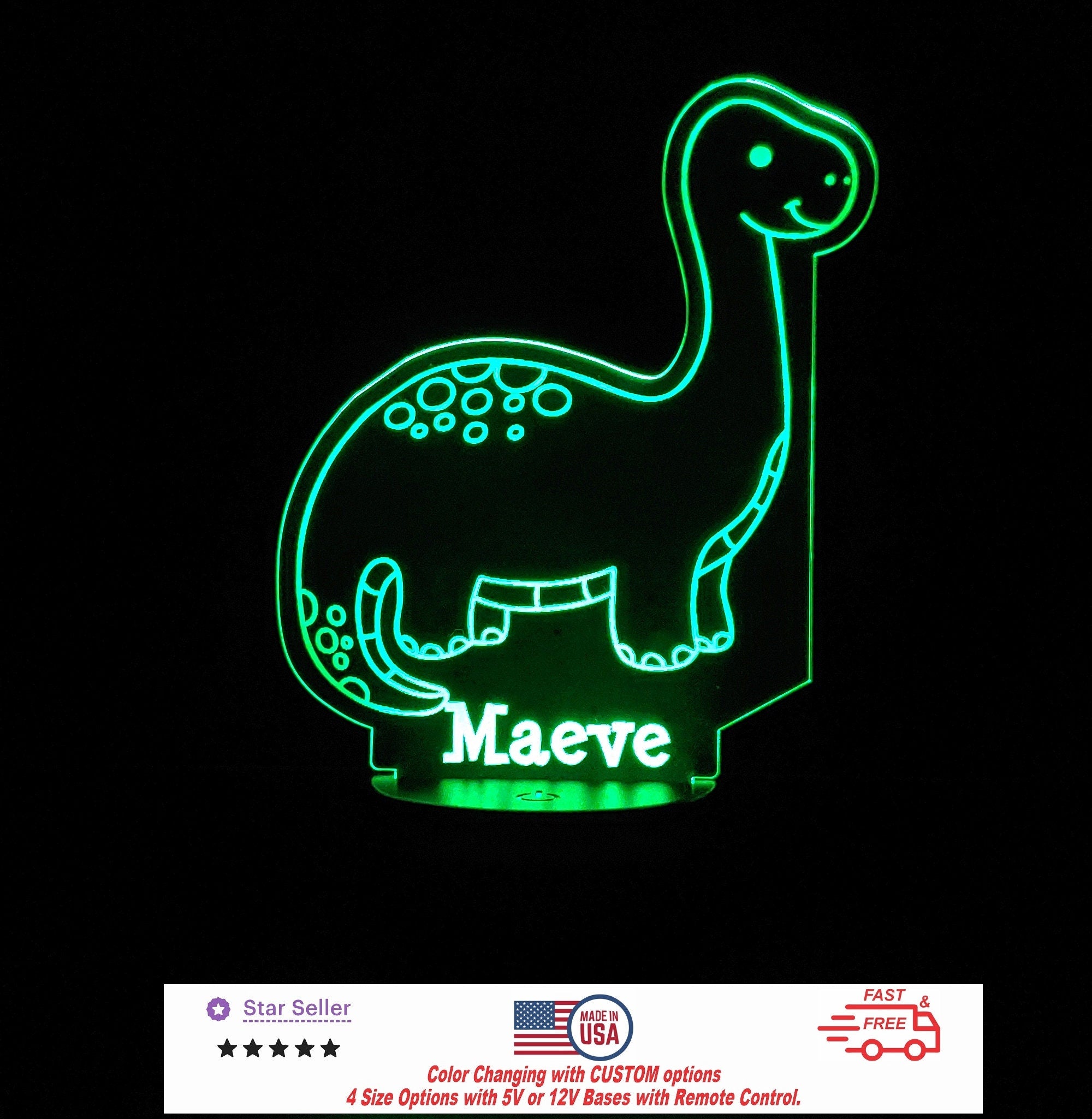Custom Baby Dinosaur Personalized LED Night Light - Neon sign, Room Decor, Party Enhancer, Nursery, Kids' Room, Free Shipping Made in USA